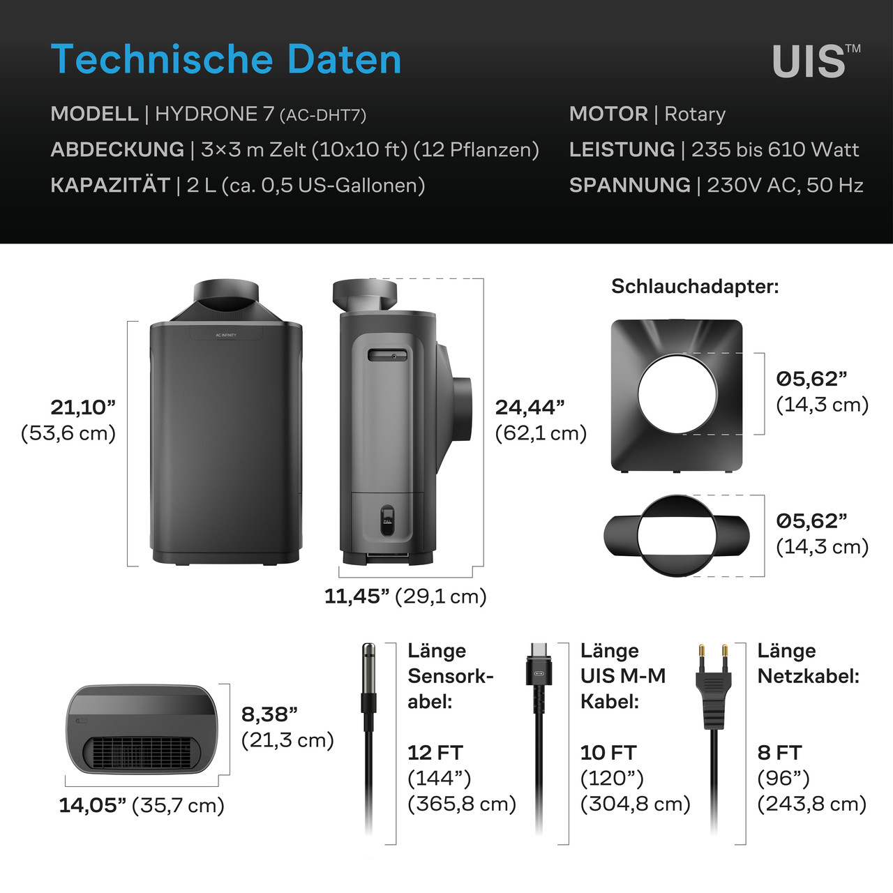 AC Infinity HYDRONE 7 Luftentfeuchter mit KI-gestützter VPD-Intelligenz