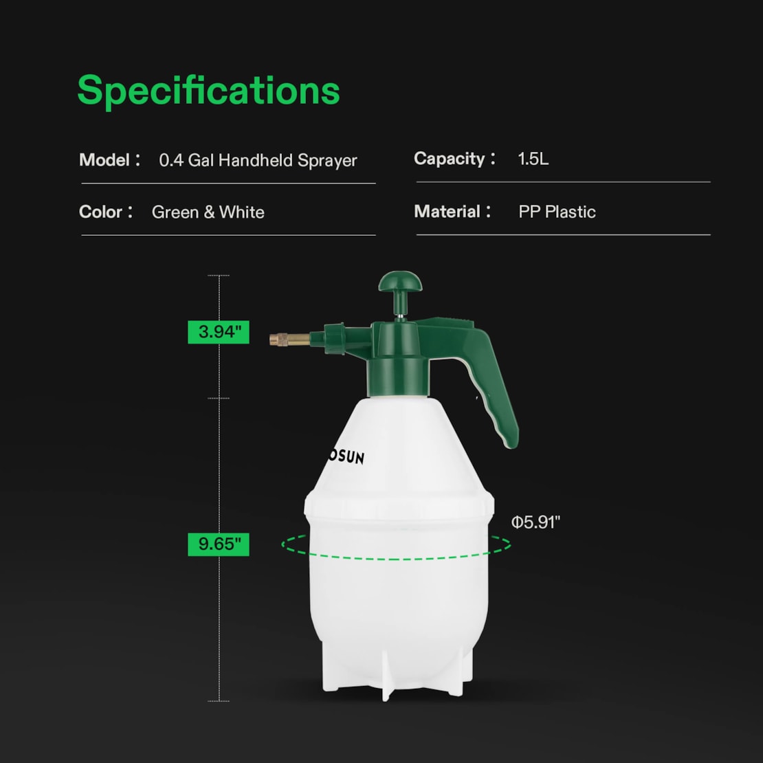 VIVOSUN Hand-Drucksprüher 1,5 Liter - Grün