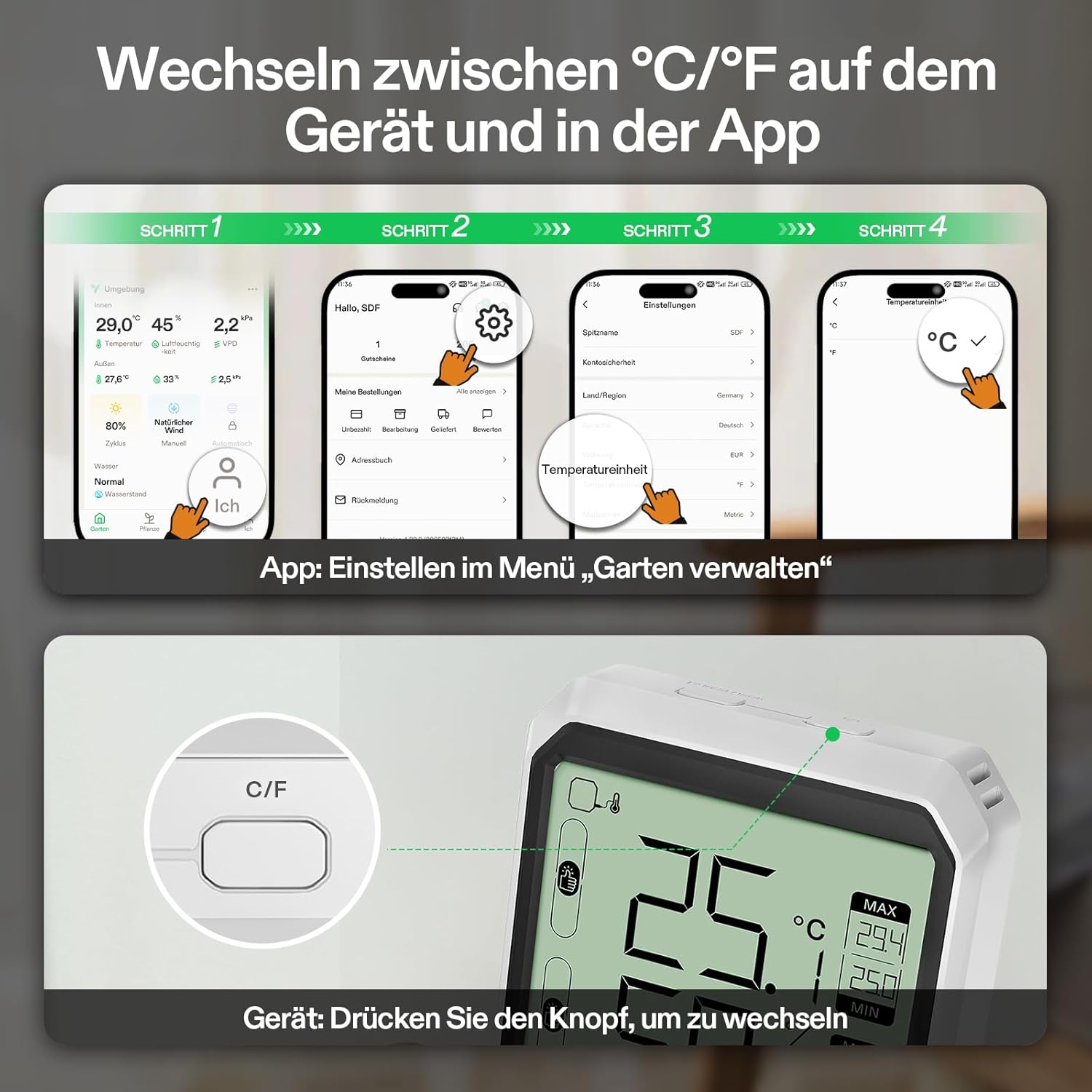 VIVOSUN AeroLab THB1S Bluetooth Thermometer mit Sensor (B-Ware)