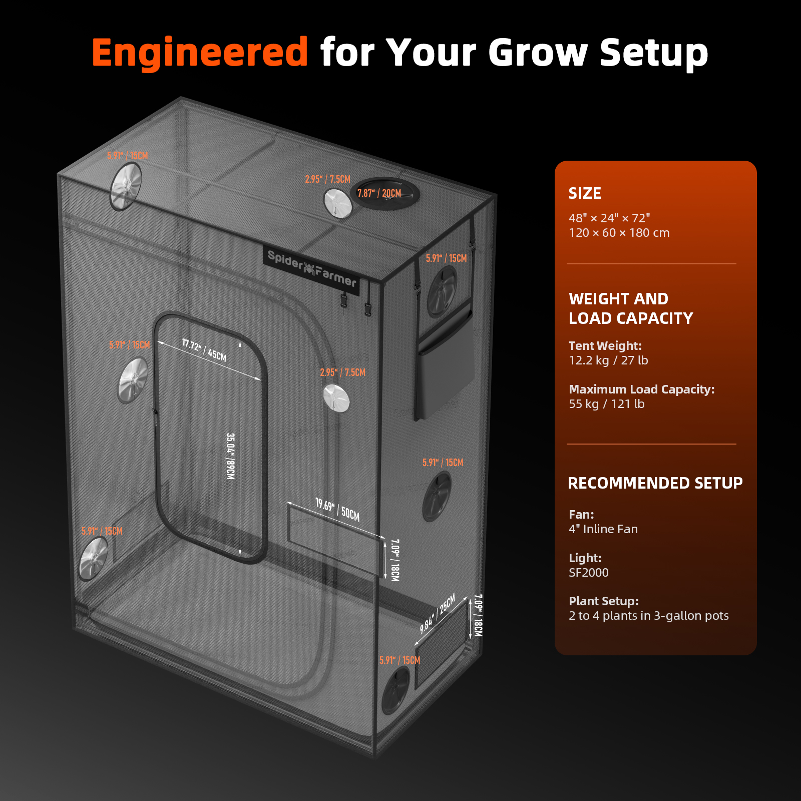 Spider Farmer Master Series Growbox 120x60x180 cm 2000D