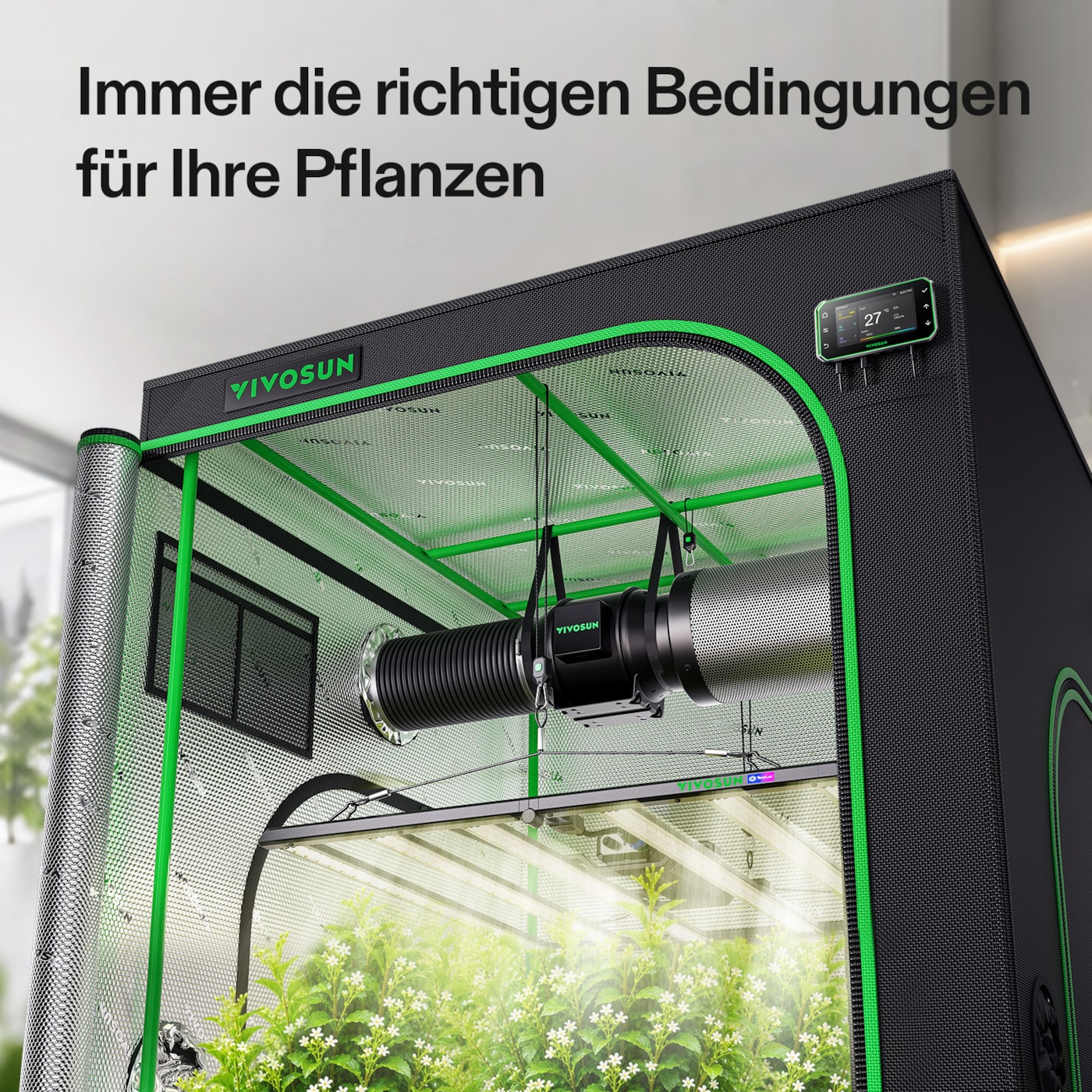 VIVOSUN Smart Growbox Komplettset 120x120x200 cm mit LumaLight 500W und GrowHub E42A+