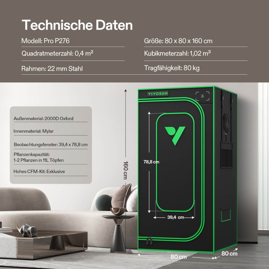 VIVOSUN Growbox Pro 80×80×160 cm