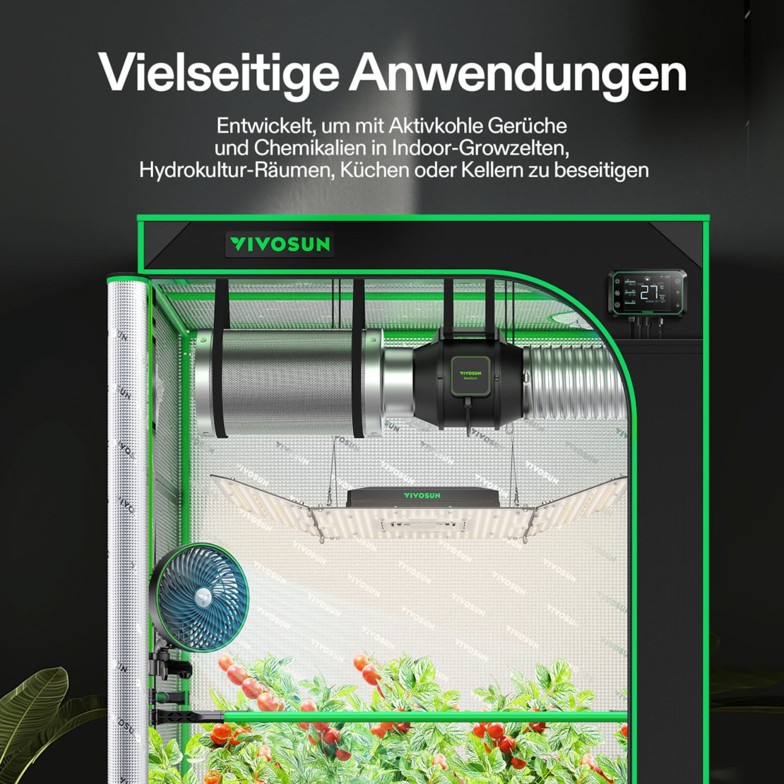 VIVOSUN Aktivkohlefilter 10 cm Flansch bis 500 m³/h – Silber