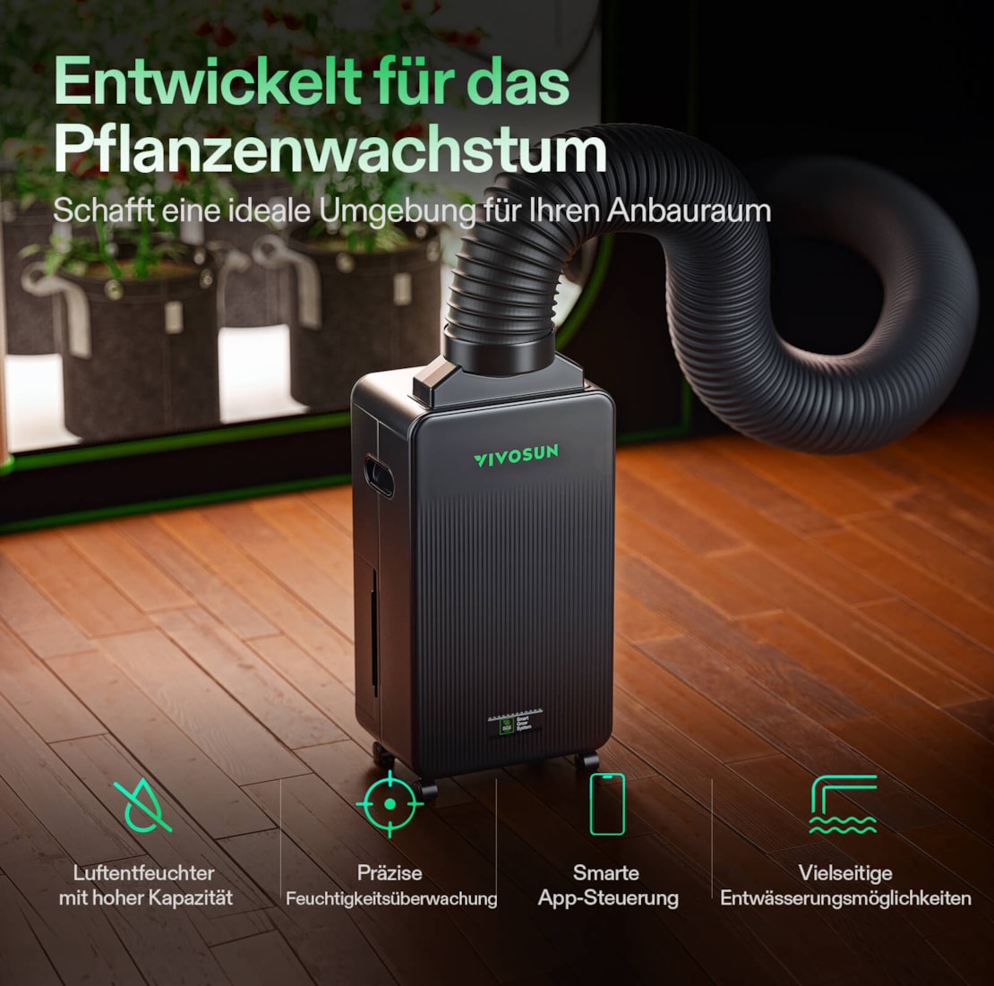 VIVOSUN AeroDrain D12 Smarter Luftentfeuchter für Growboxen bis 12 L/Tag