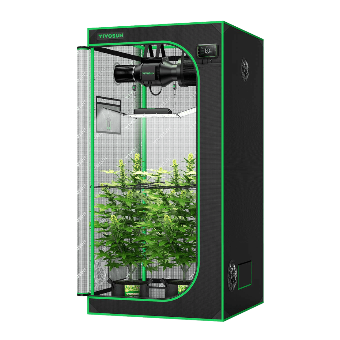 VIVOSUN Smart Growbox Komplettset 90x90x180cm mit AeroLight Wing 200W und E42A Controller