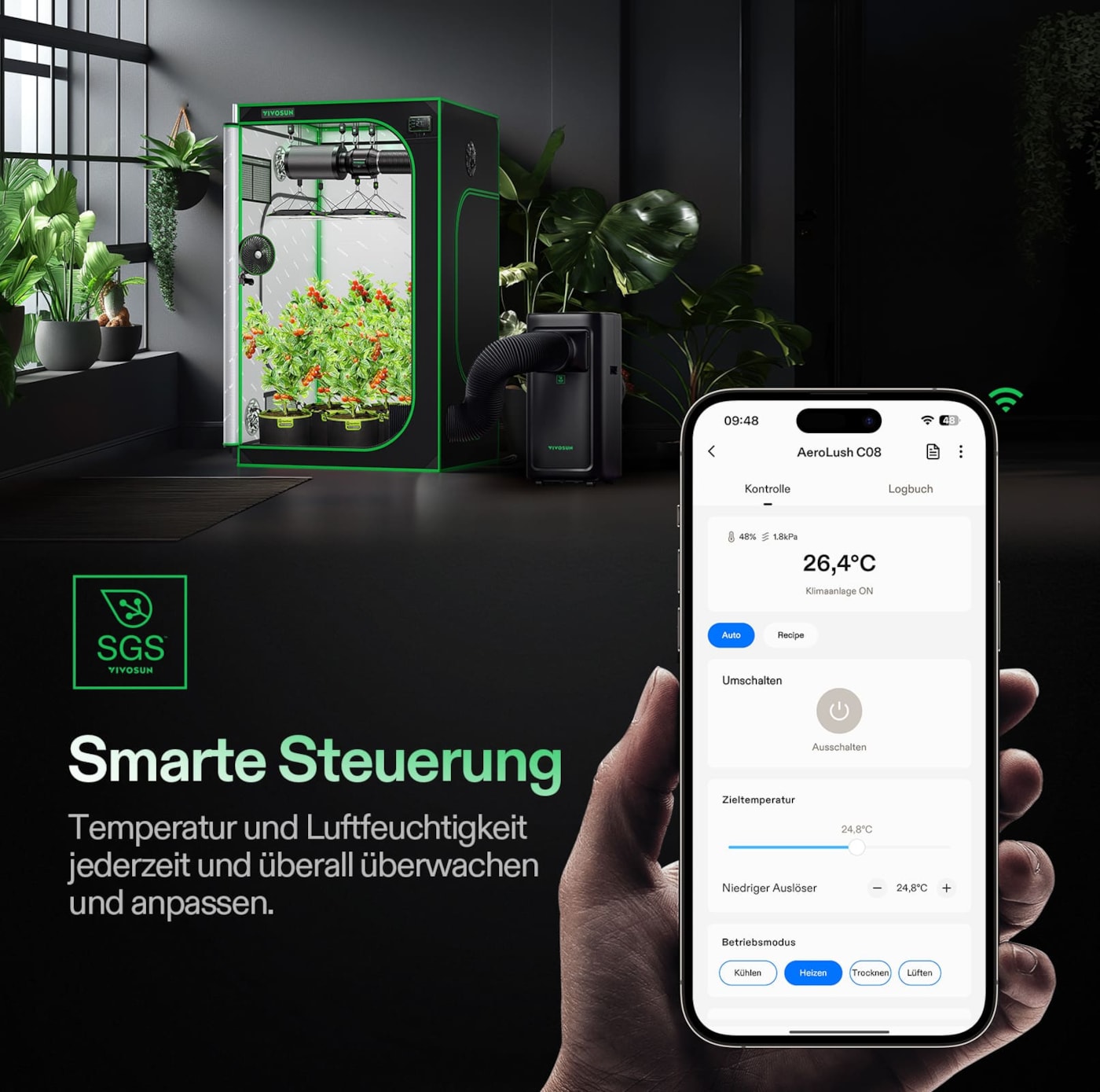 VIVOSUN AeroLush C08 Intelligentes Klimagerät 4-in-1 für Growzelte