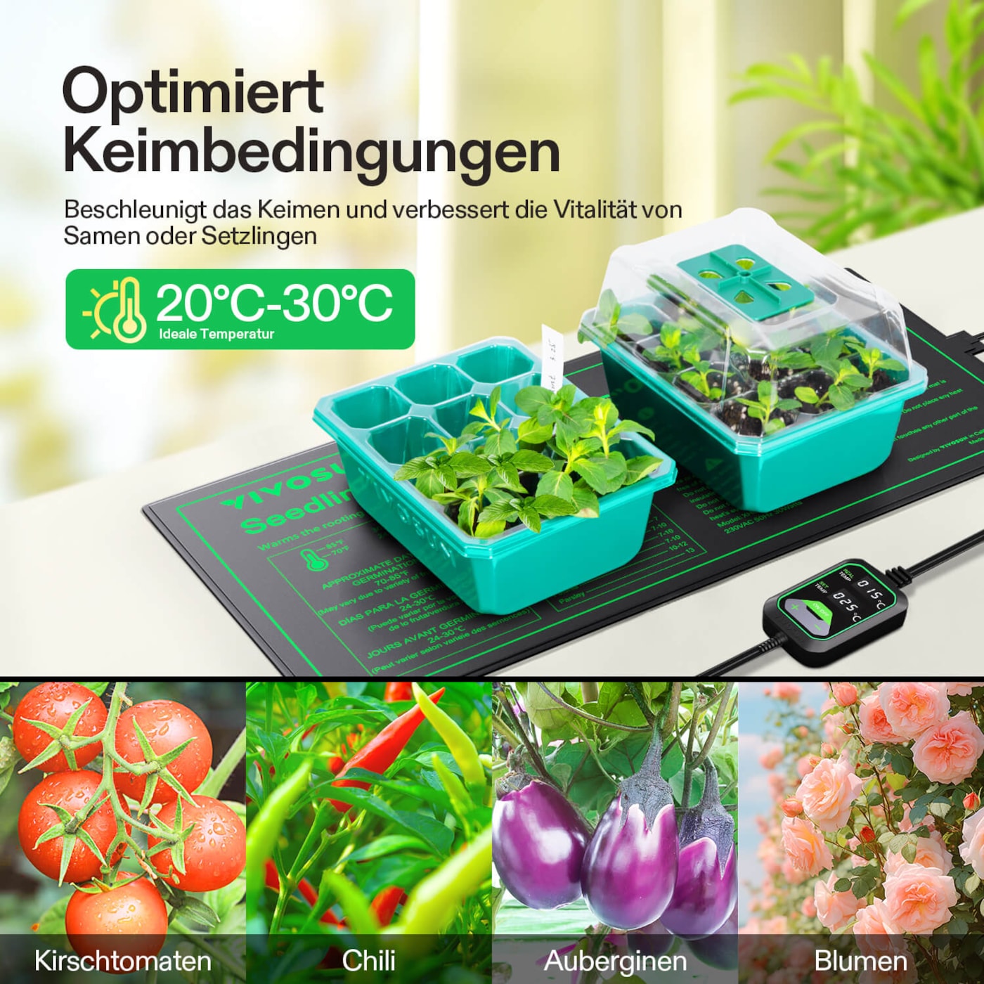 VIVOSUN Heizmatte 25,4 × 52,9 cm mit digitalem Thermostat