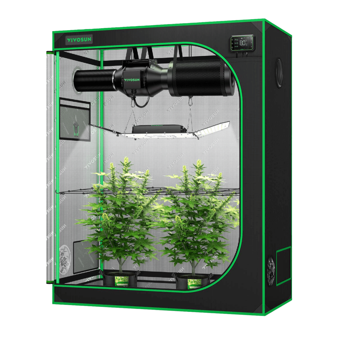 VIVOSUN Smart Growbox Komplettset 120x60x150cm mit AeroLight Wing 200W und E42A Controller