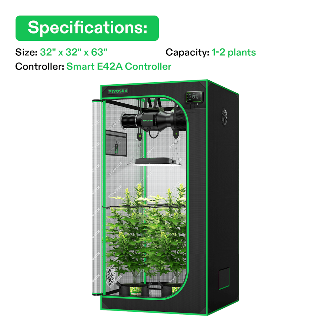 VIVOSUN Smart Growbox Komplettset 80x80x160 cm mit AeroLight 150W und E42A Controller