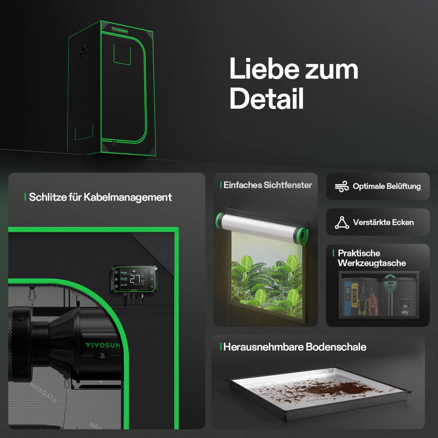 VIVOSUN Growbox mit praktischen Öffnungen für Lüftung, Kabel und Zubehör