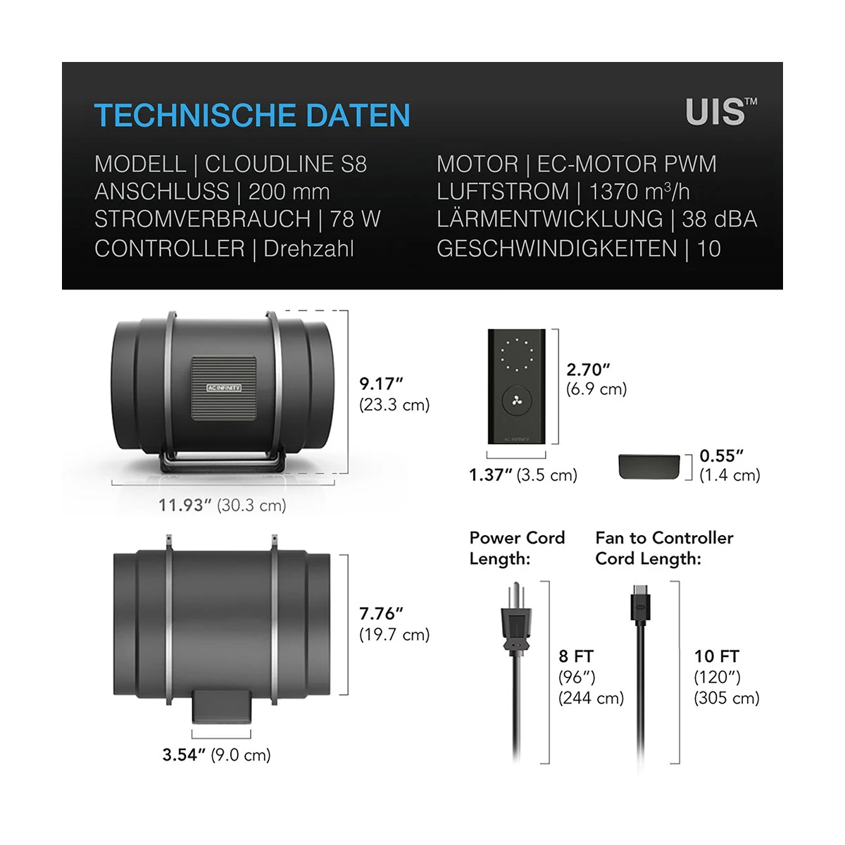 ac-infinity-cloudline-pro-s8-mm-technische-daten