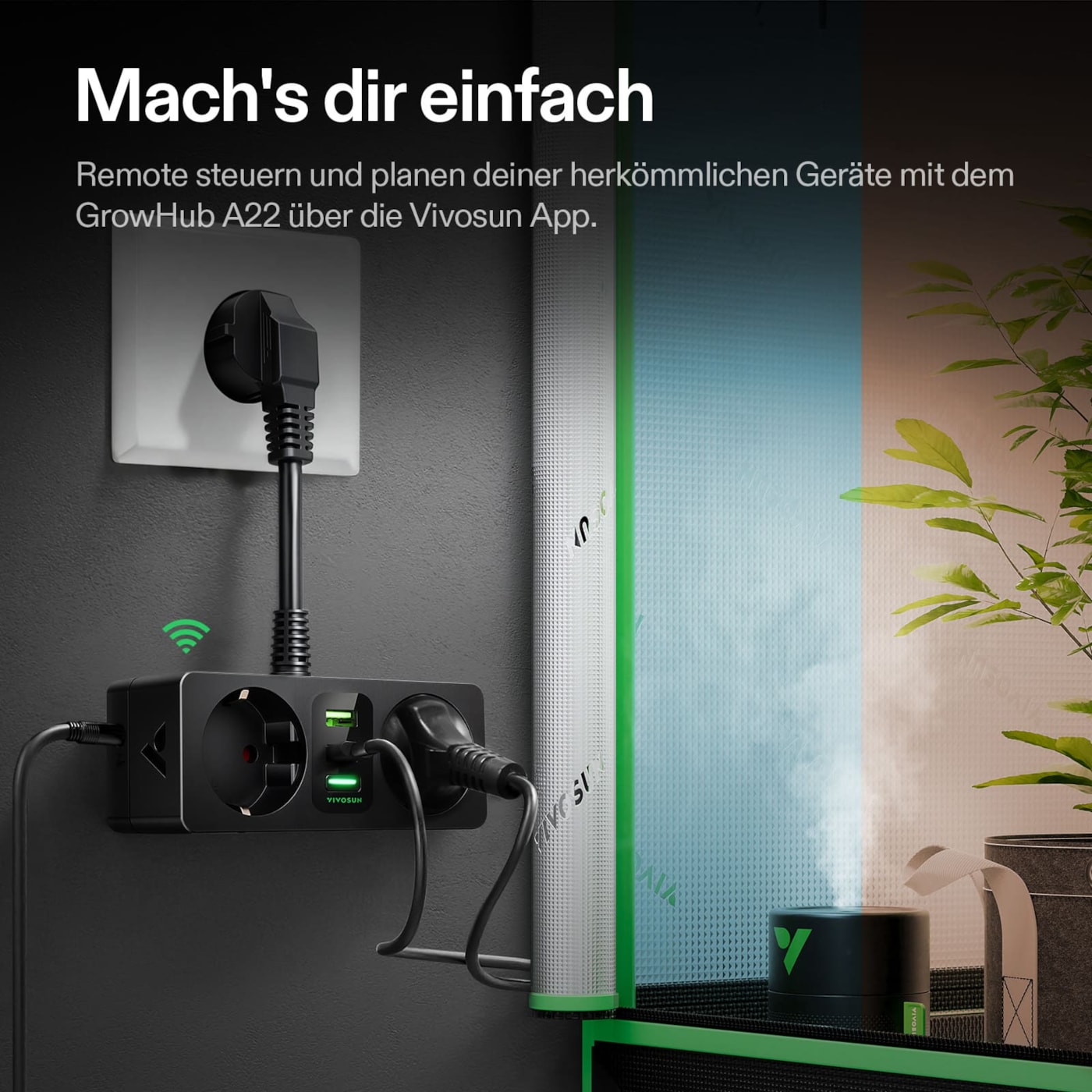 VIVOSUN GrowHub Outlet Controller A22 mit Temperatur- und Feuchtigkeitssensor