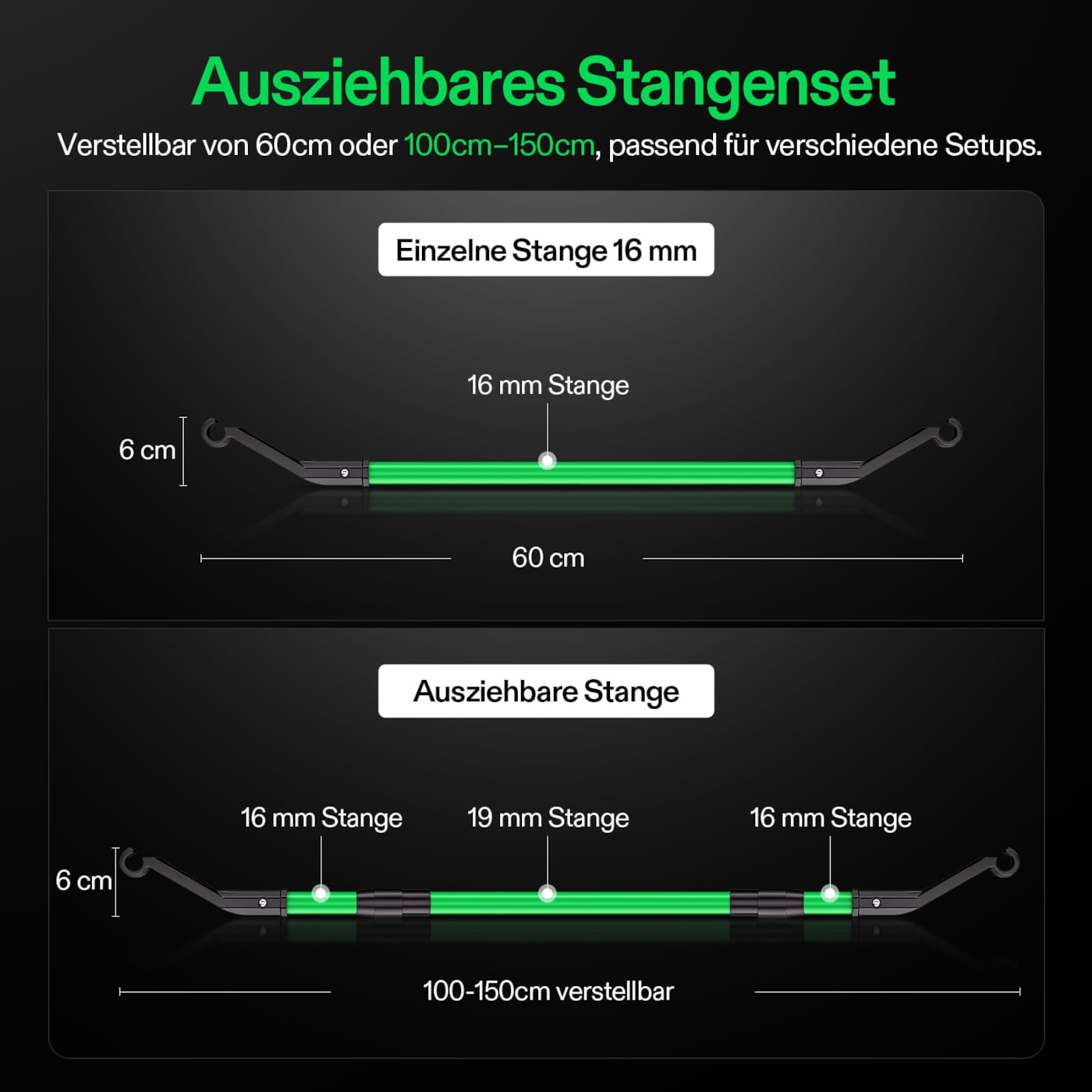 VIVOSUN High CFM Stangen Set 100–150 cm für Growbox und Growzelt