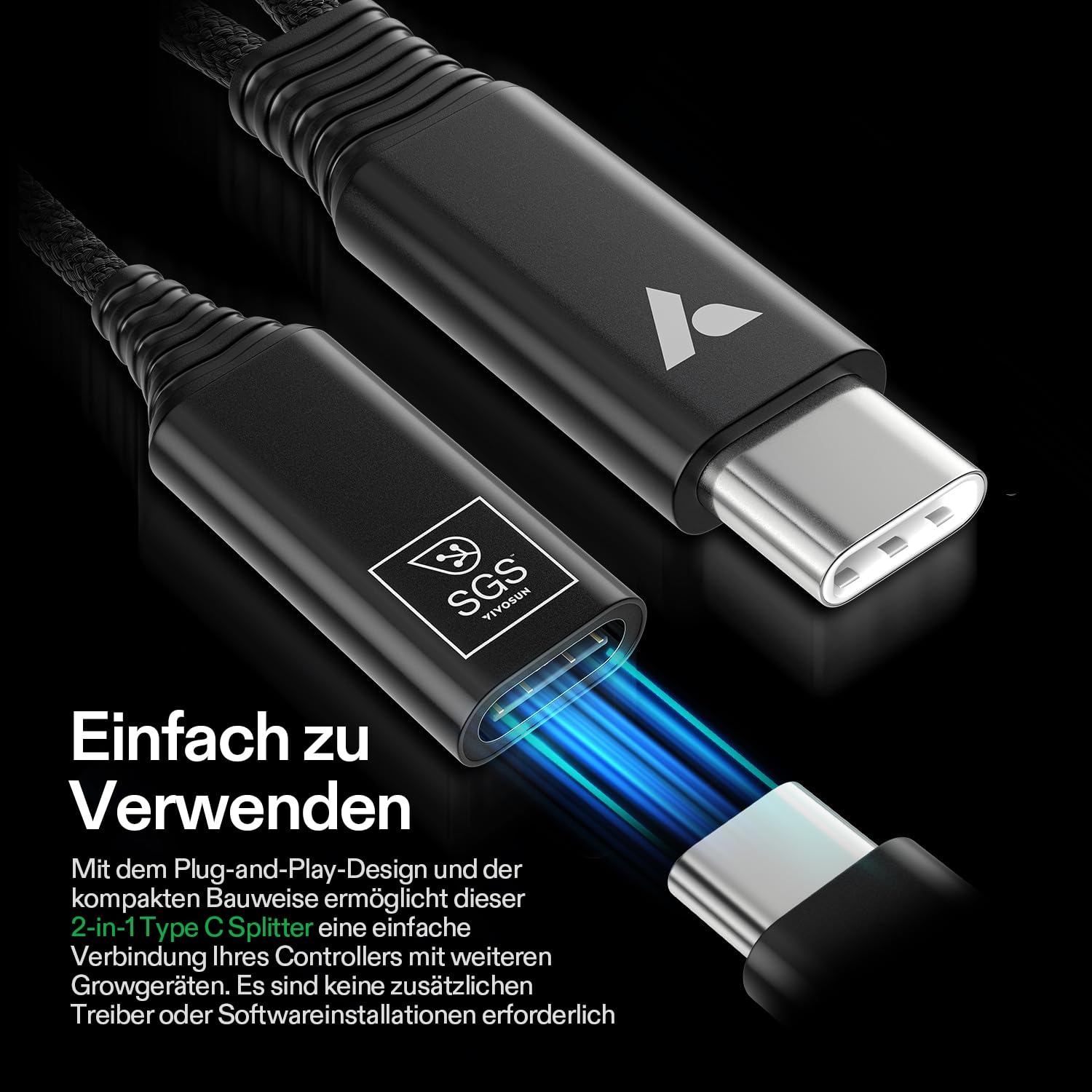 VIVOSUN USB C Splitter 2-in-1 Adapter für GrowHub E42A