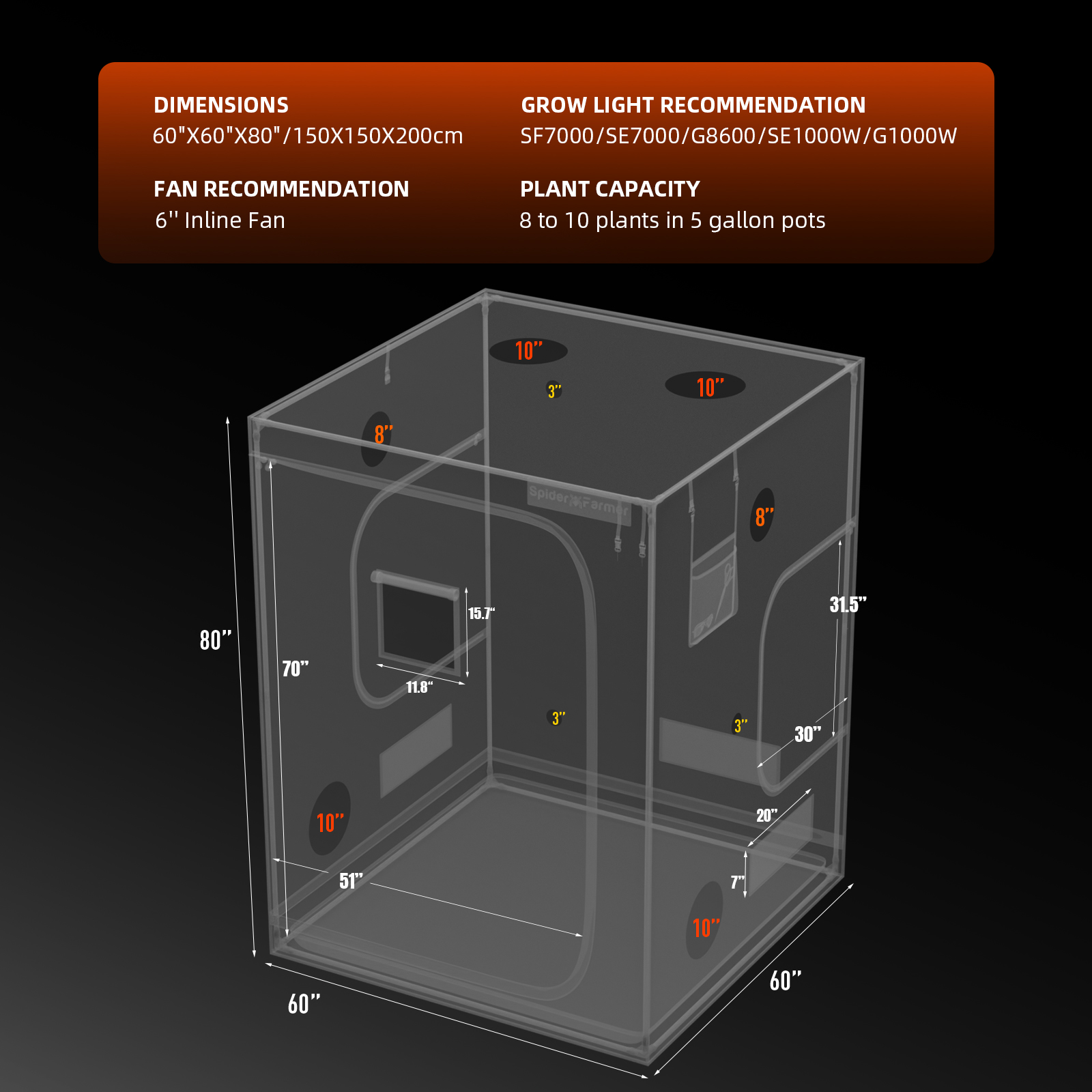 Spider Farmer Growbox 150x150x200 cm