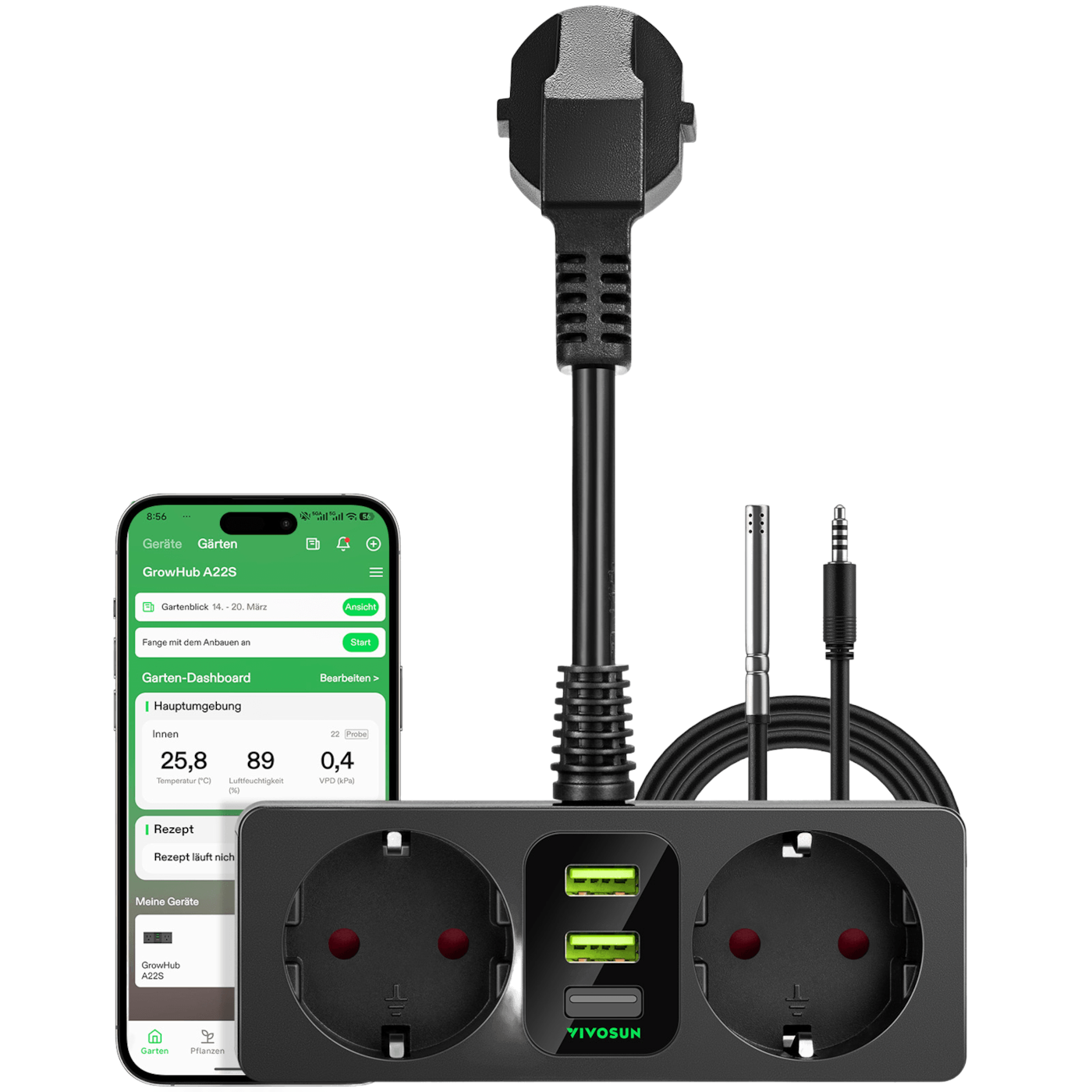 VIVOSUN GrowHub Outlet Controller A22 mit Temperatur- und Feuchtigkeitssensor