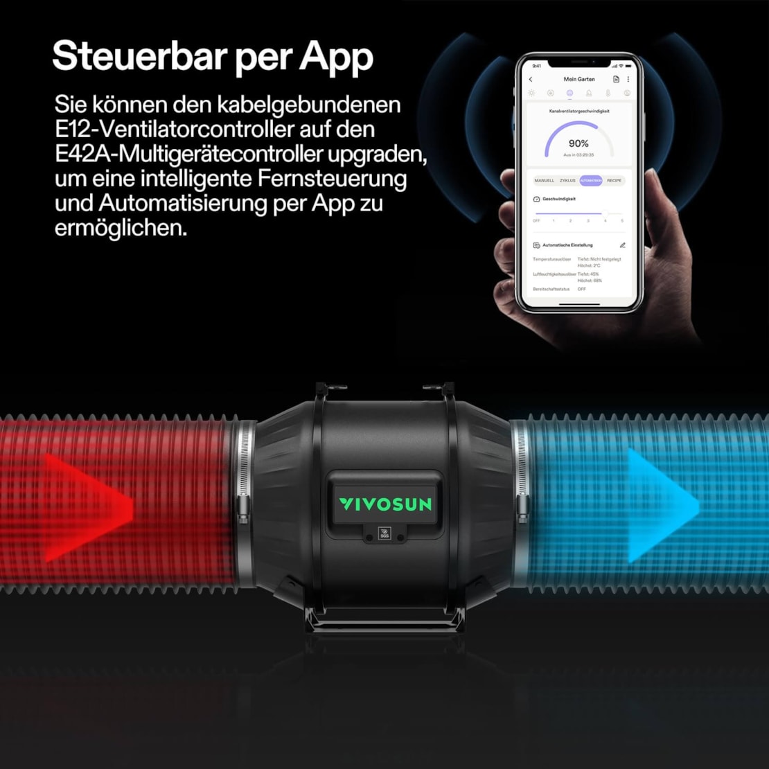 VIVOSUN AeroZesh T6 Smart Luftfiltration Kit 15 cm mit E12-Geschwindigkeitsregler