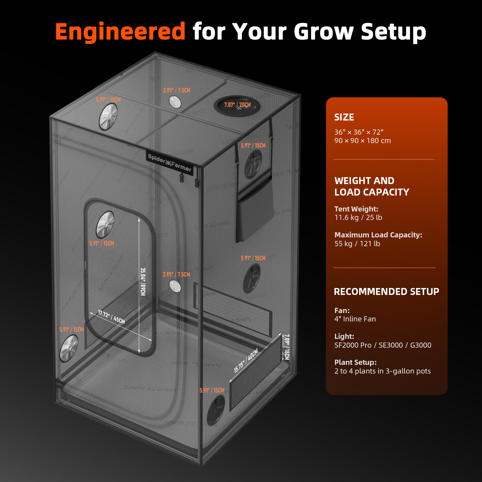Spider Farmer Master Series Growbox 90x90x180 cm 2000D