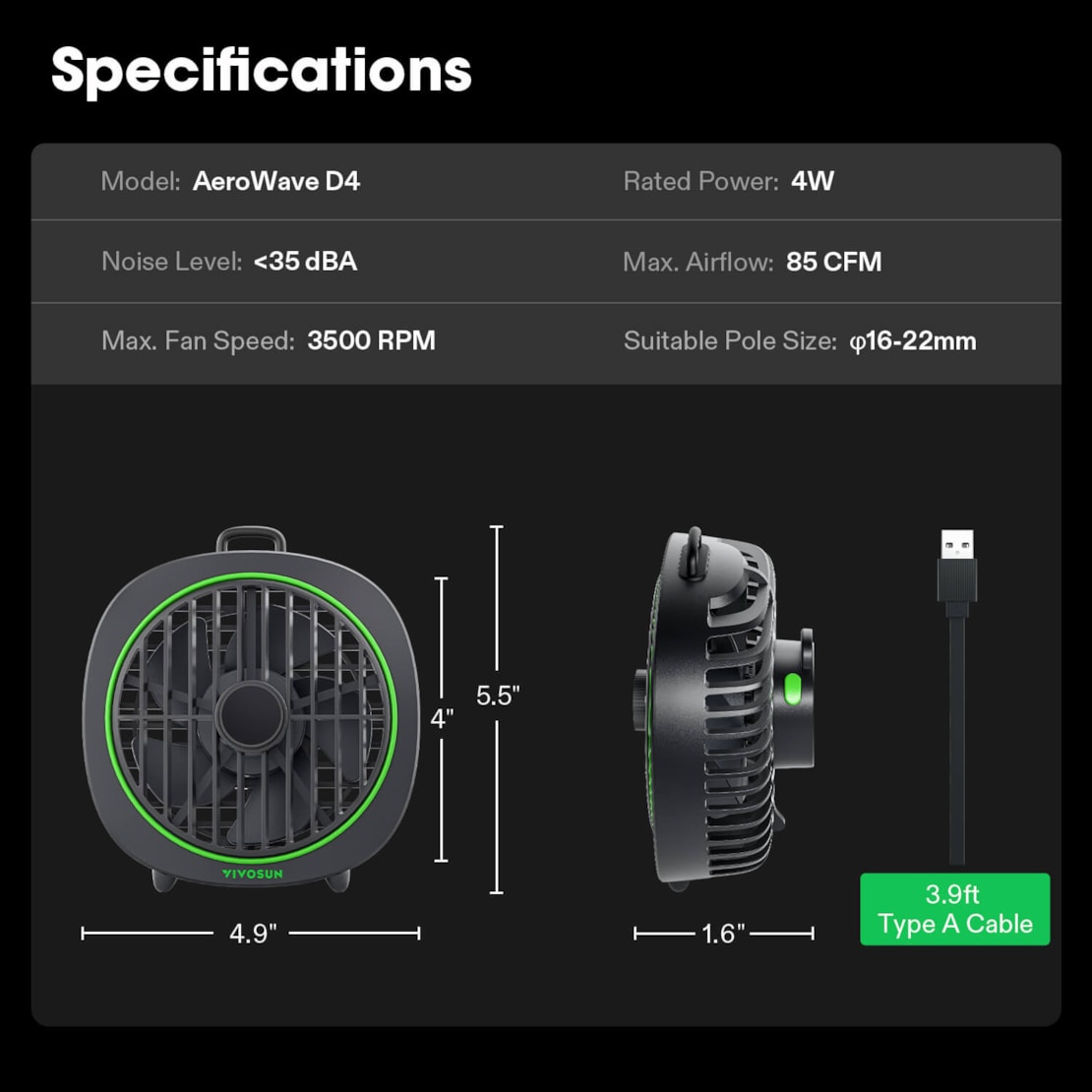 VIVOSUN AeroWave D4 Ventilator Ø 10 cm - 2 Stück