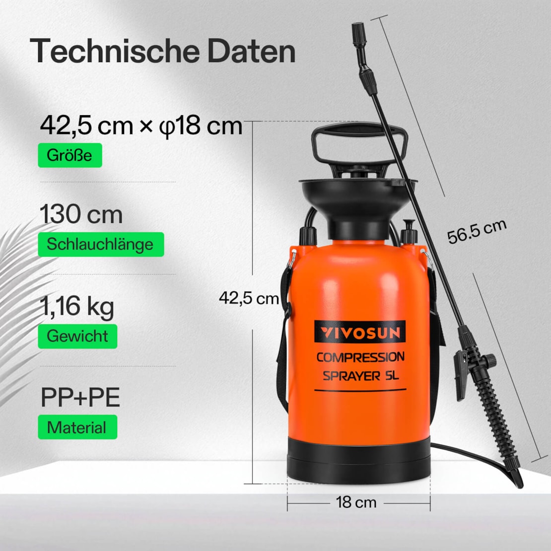 VIVOSUN Pumpendrucksprüher mit verstellbarer Düse 5 Liter