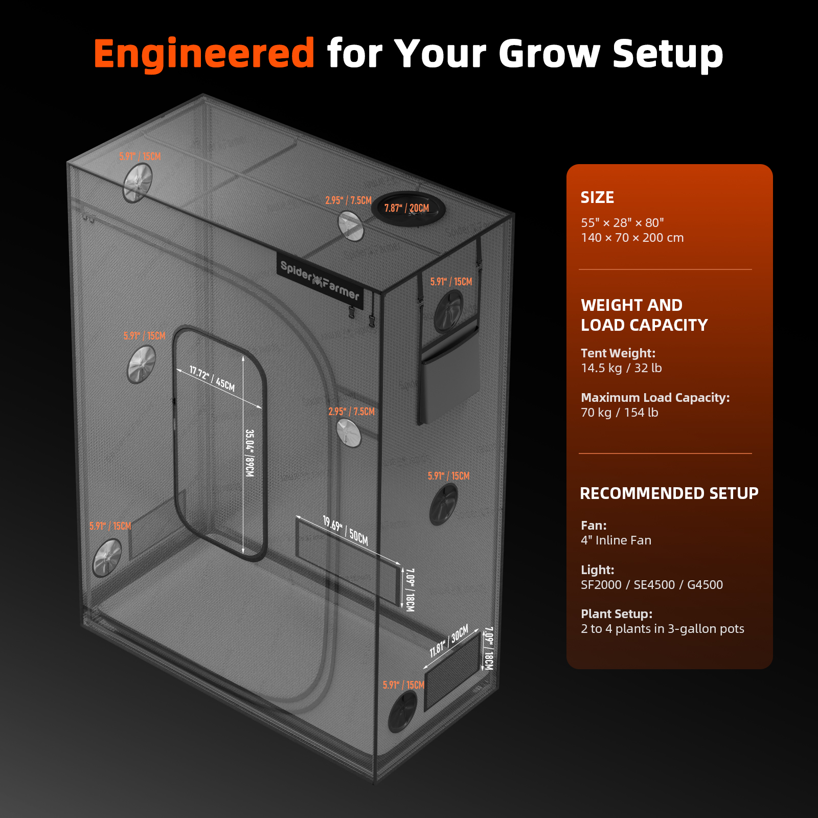 Spider Farmer Master Series Growbox 140x70x200 cm 2000D