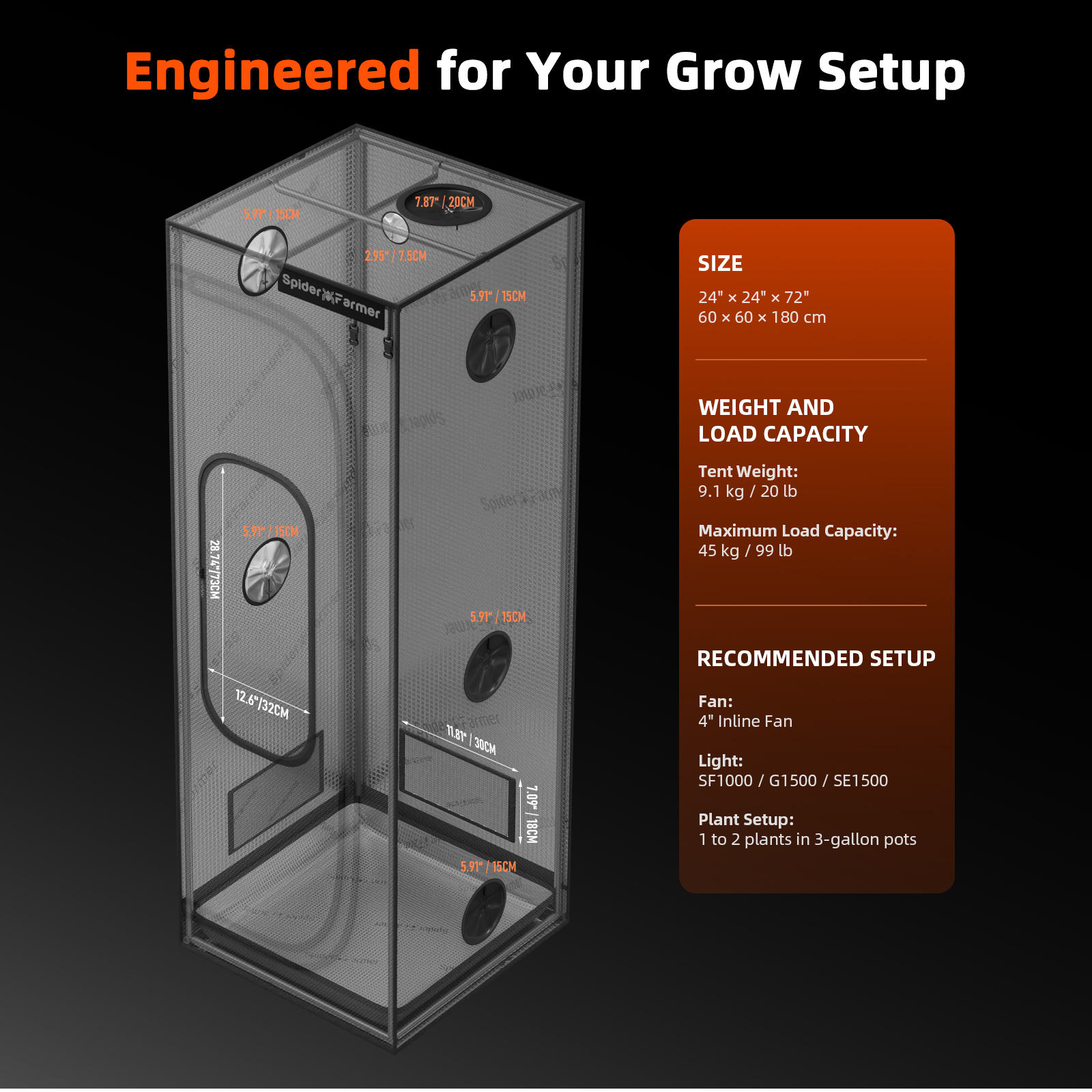 Spider Farmer Master Series Growbox 60x60x180 cm 2000D