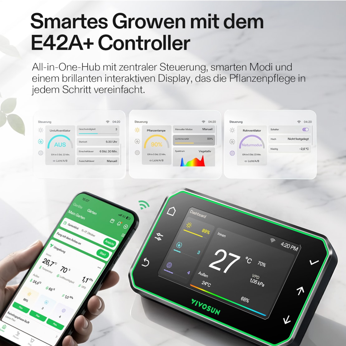 VIVOSUN Smart Growbox Komplettset 60x60x120cm mit LumaLight 100W und E42A+ Controller