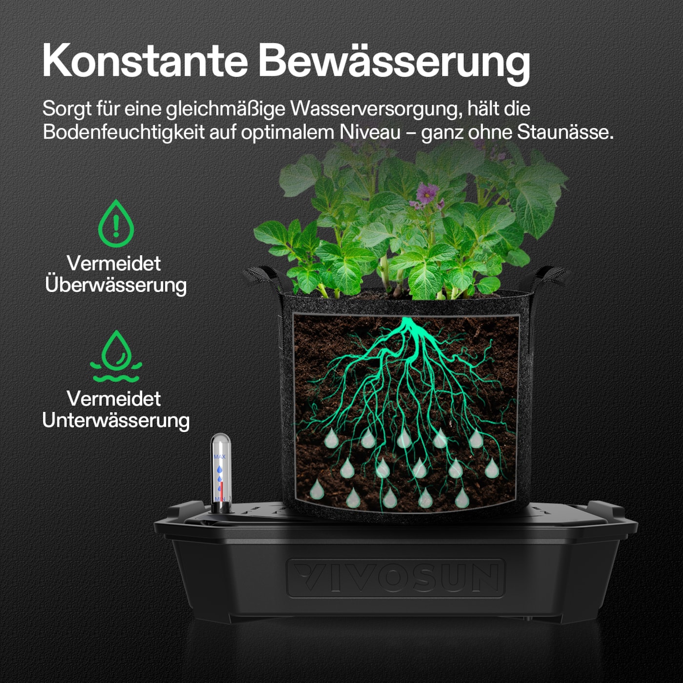 VIVOSUN FlexFeed Selbstbewässerungs Set mit 19 L Stofftöpfen 4er-Pack