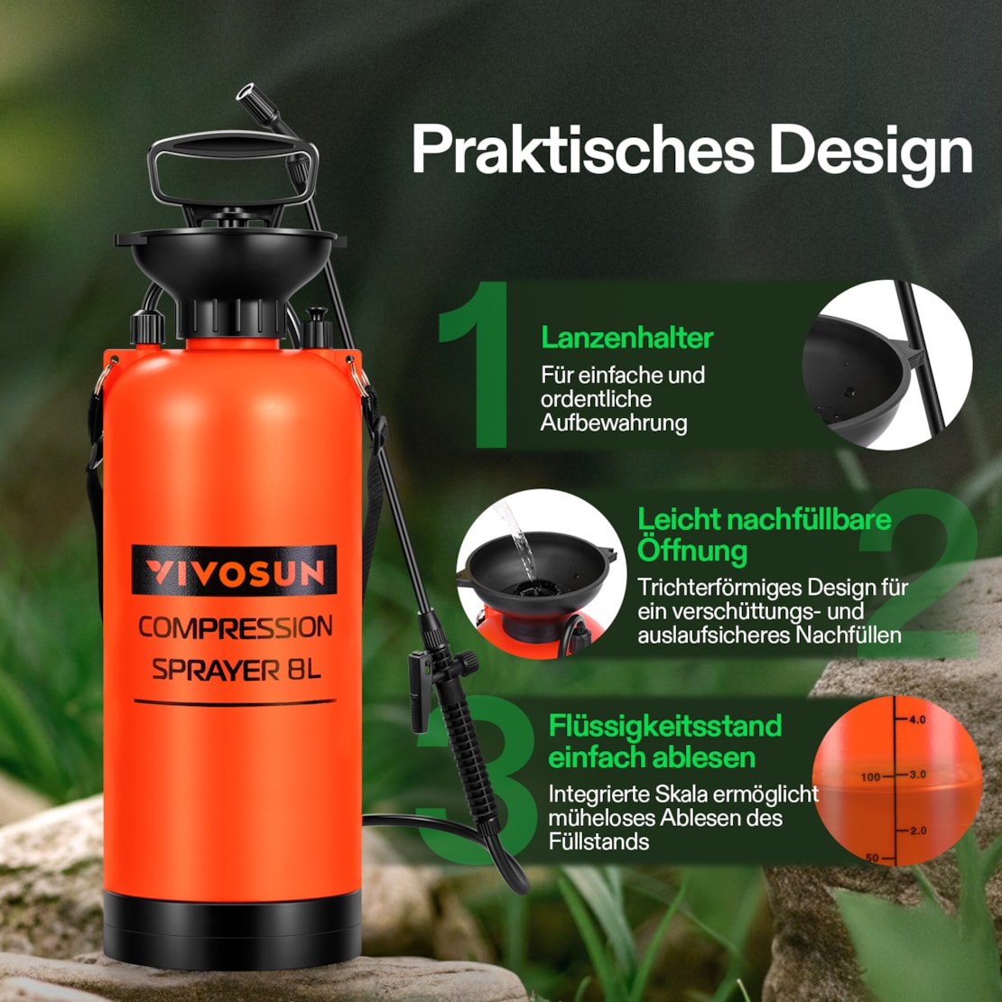 VIVOSUN Pumpendrucksprüher mit verstellbarer Düse 8 Liter