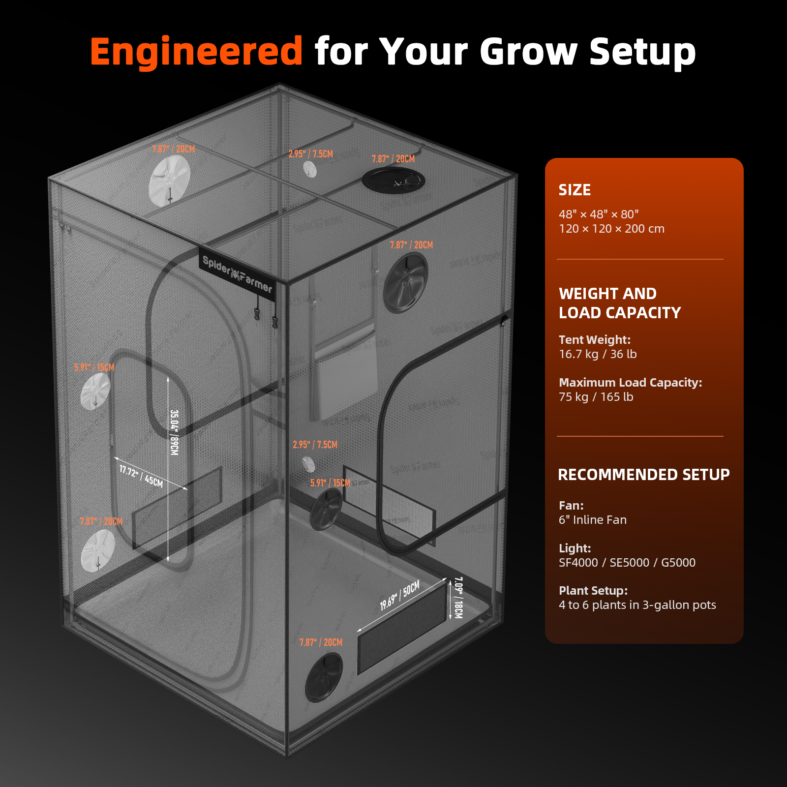Spider Farmer Master Series Growbox 120x120x200 cm 2000D