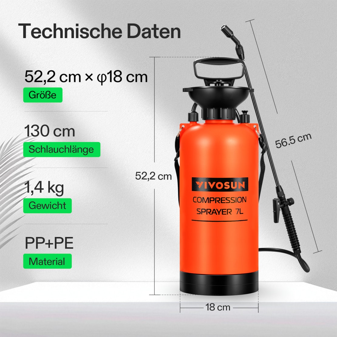 VIVOSUN Pumpendrucksprüher mit verstellbarer Düse 7 Liter