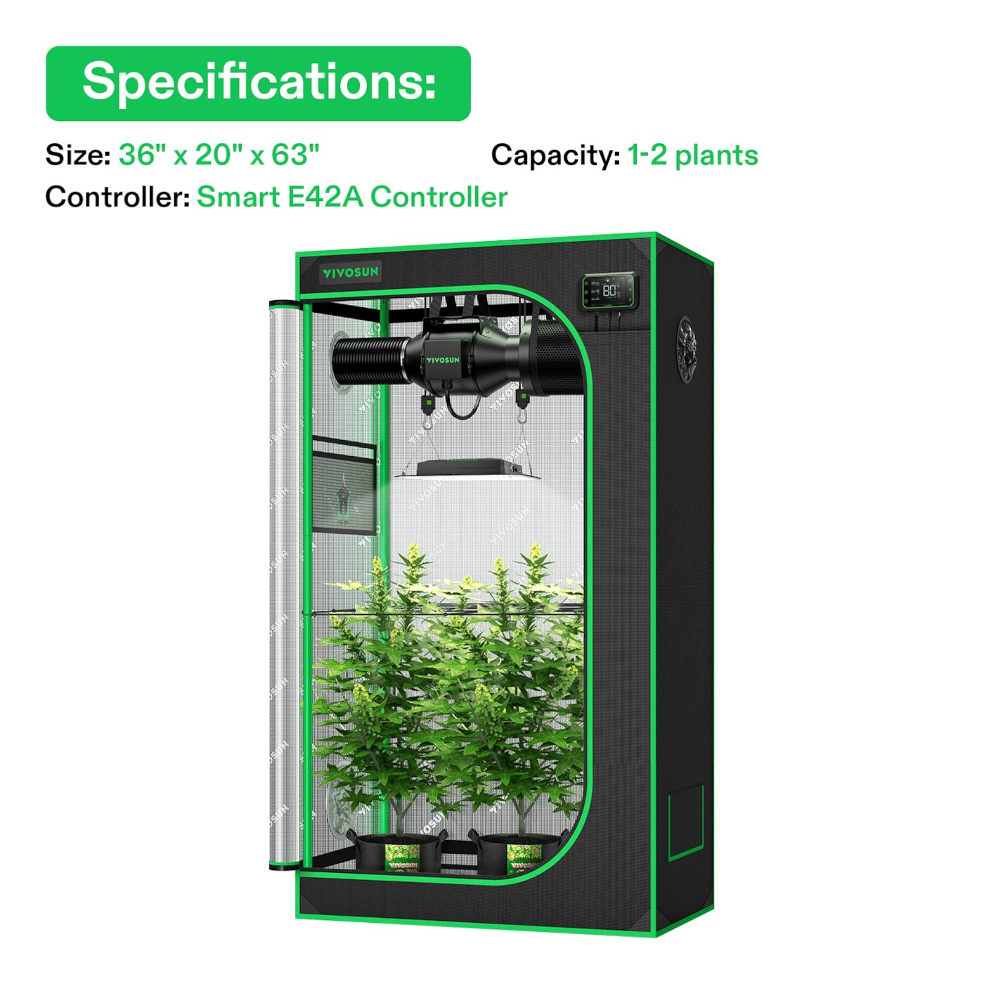 VIVOSUN Smart Growbox Komplettset 90x50x160cm mit AeroLight SE 100W und E42A Controller