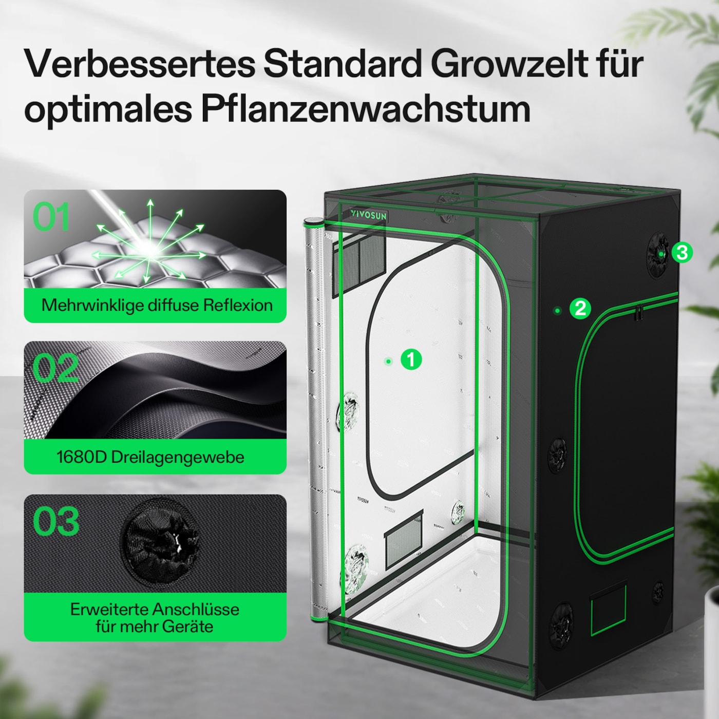 VIVOSUN Smart Growbox Komplettset 120x120x200 cm mit LumaLight 500W und GrowHub E42A+