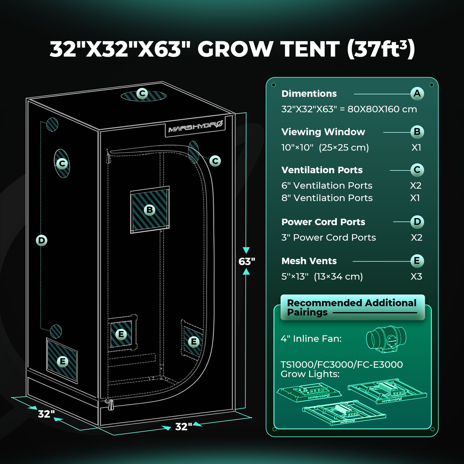 Mars Hydro TS1000 Growbox Komplettset 150W LED 80x80x160 cm