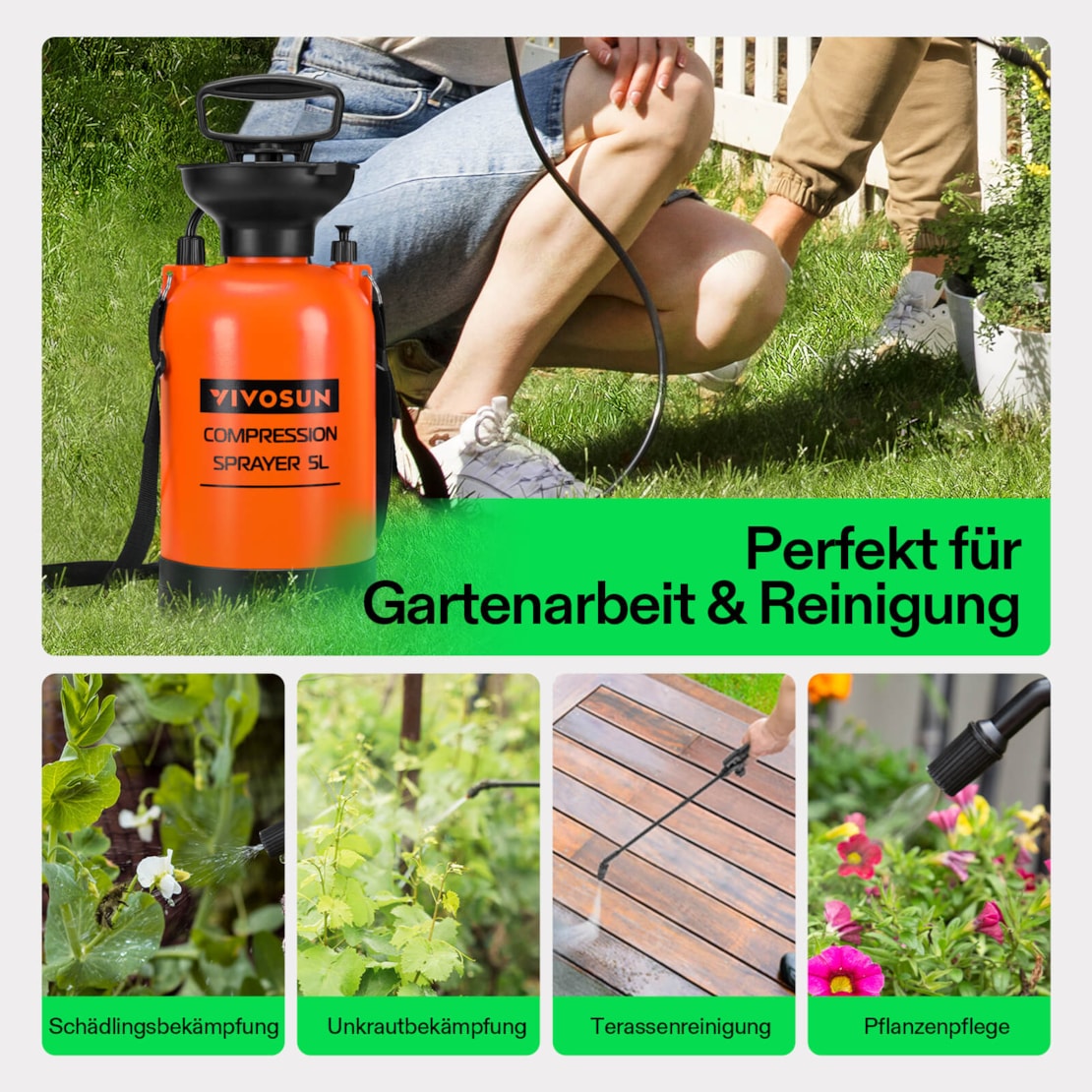 VIVOSUN Pumpendrucksprüher mit verstellbarer Düse 5 Liter
