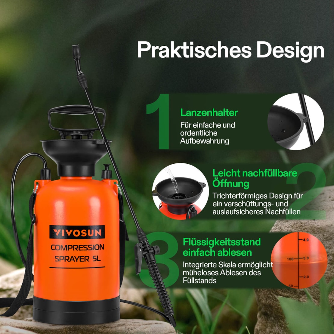 VIVOSUN Pumpendrucksprüher mit verstellbarer Düse 5 Liter