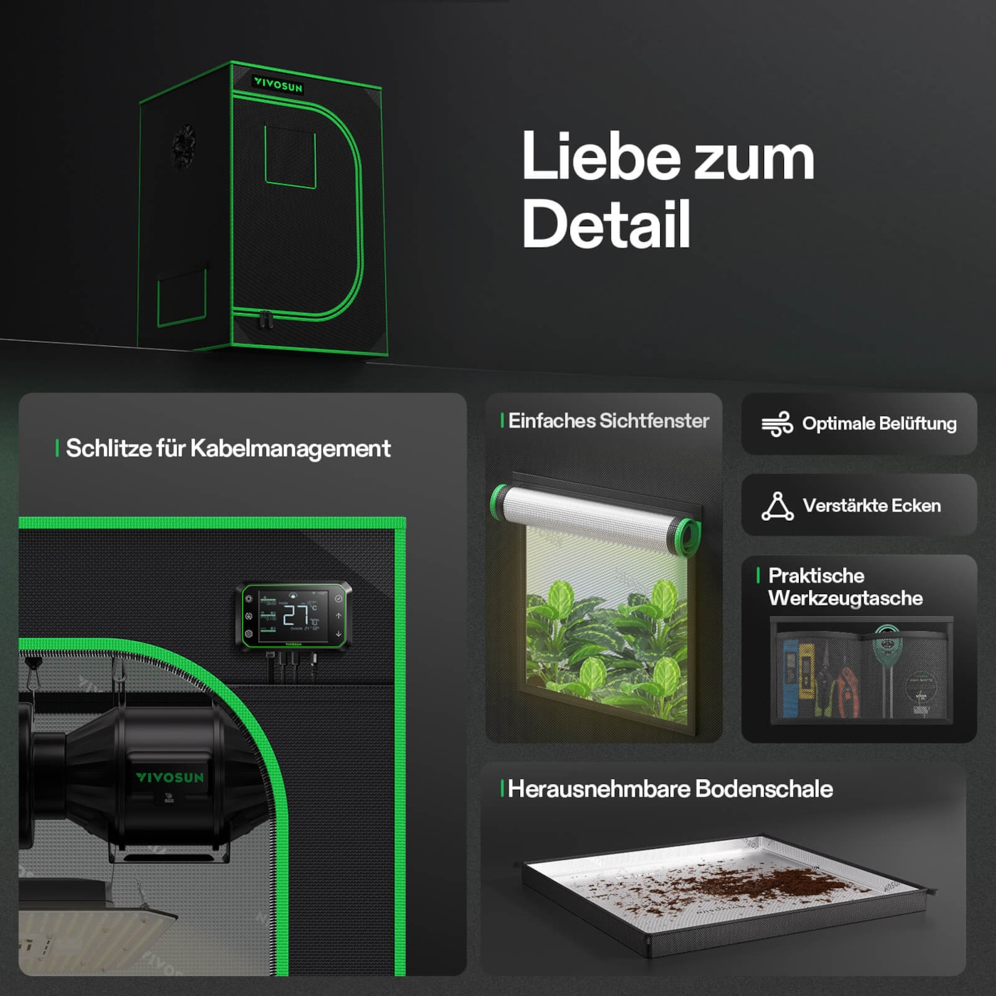 VIVOSUN Growbox mit praktischen Öffnungen für Lüftung, Kabel und Zubehör