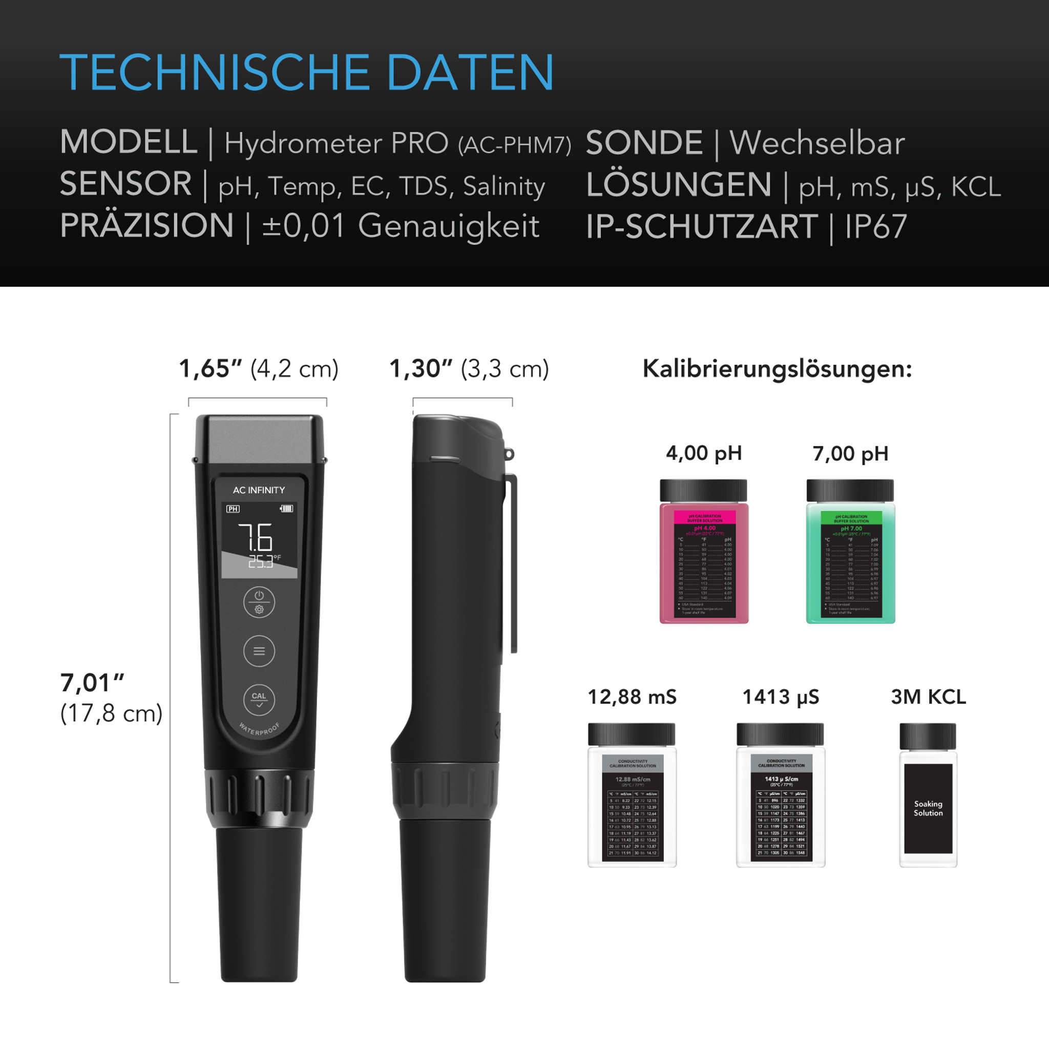 AC Infinity Hydroponic Meter PRO Kit pH und EC Messgerät mit wechselbarer Sonde