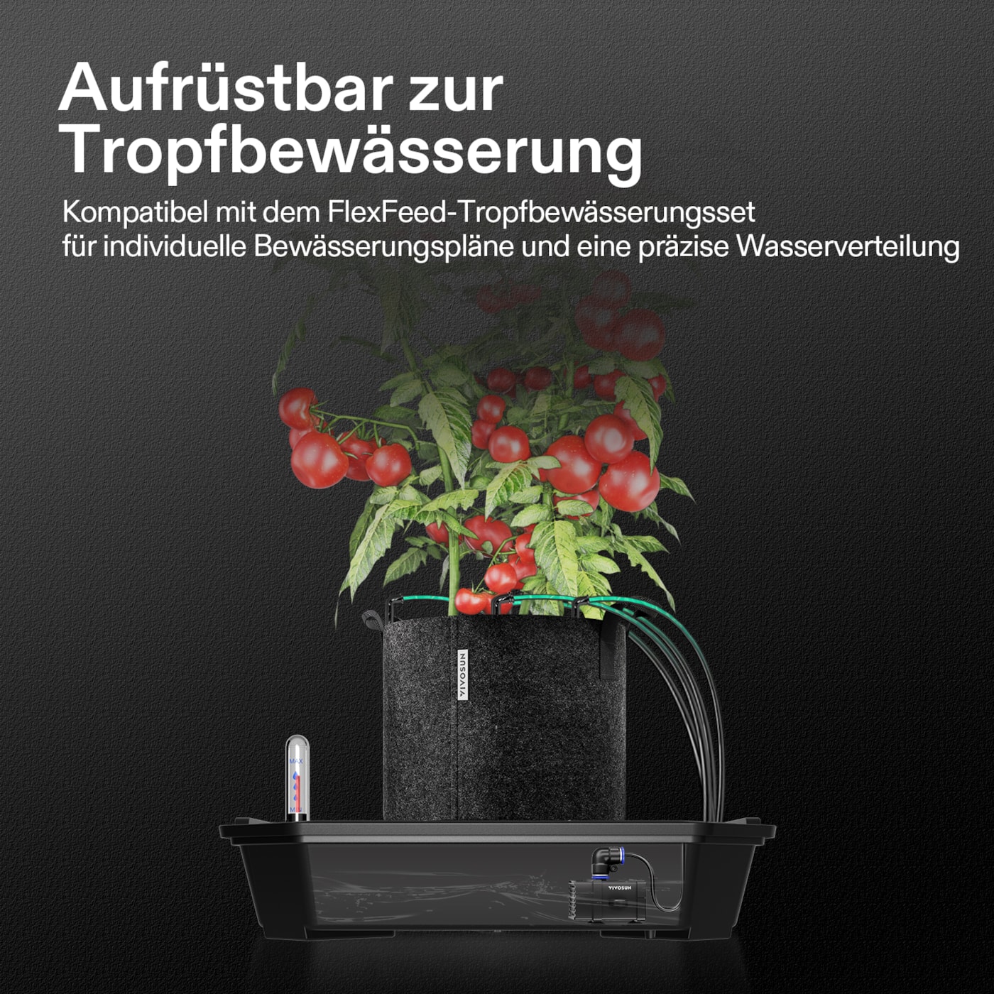 VIVOSUN FlexFeed Selbstbewässerungs Set mit 19 L Stofftöpfen 4er-Pack