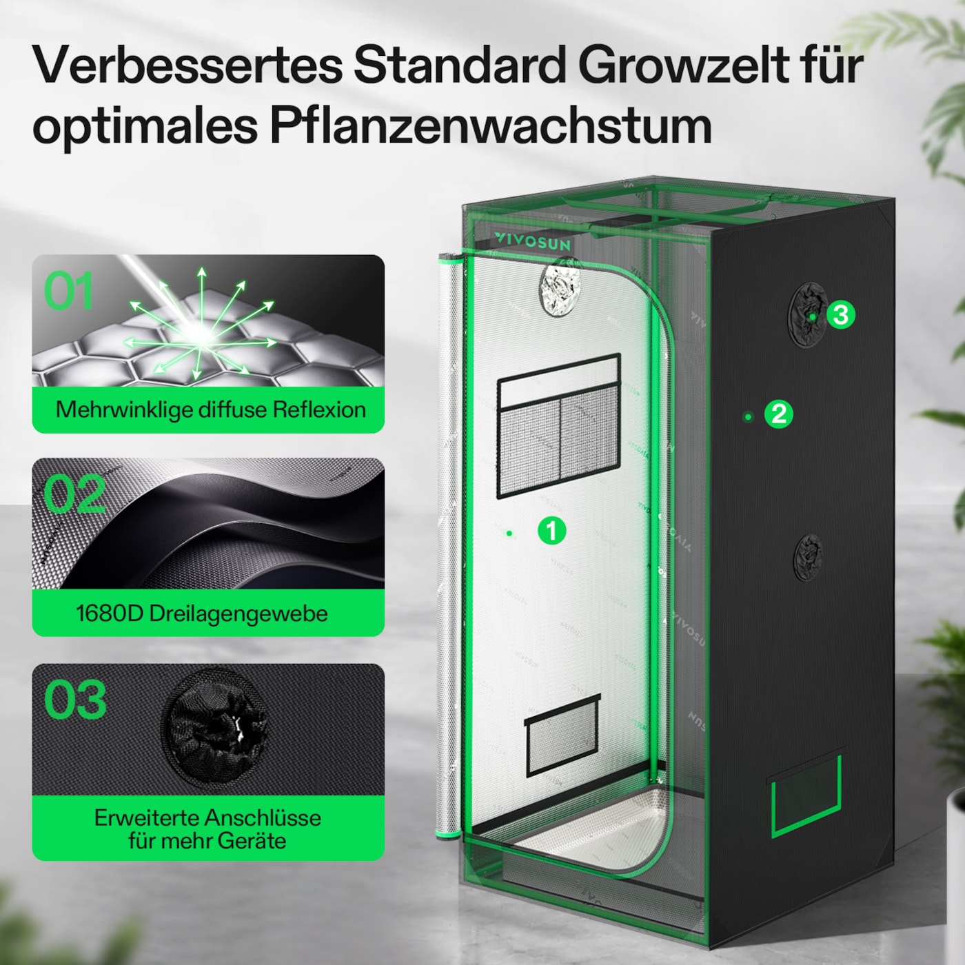 VIVOSUN Smart Growbox Komplettset 70x70x160 cm mit LumaLight 150W und GrowHub E42A+