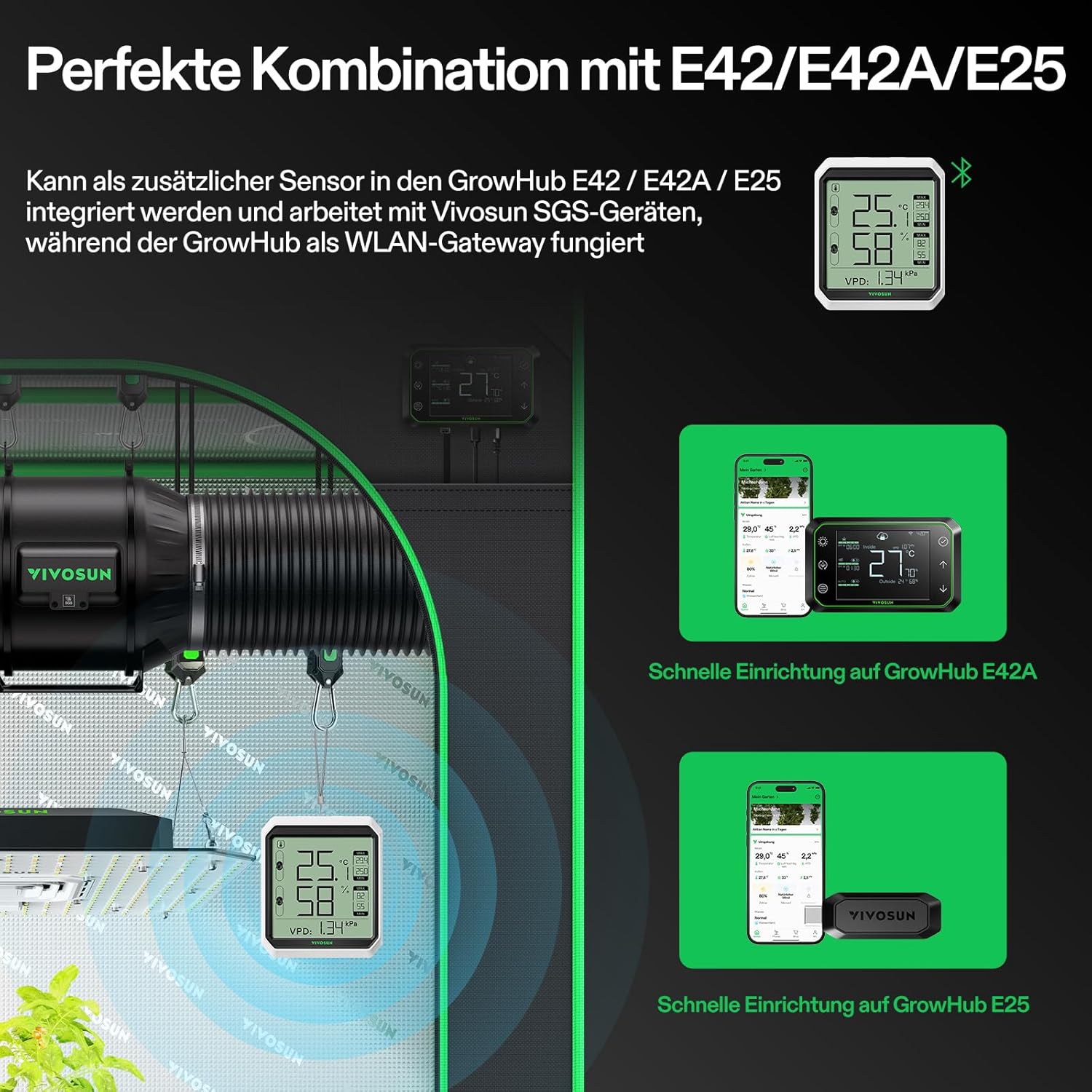 VIVOSUN AeroLab THB1S Bluetooth Thermometer mit Sensor (B-Ware)