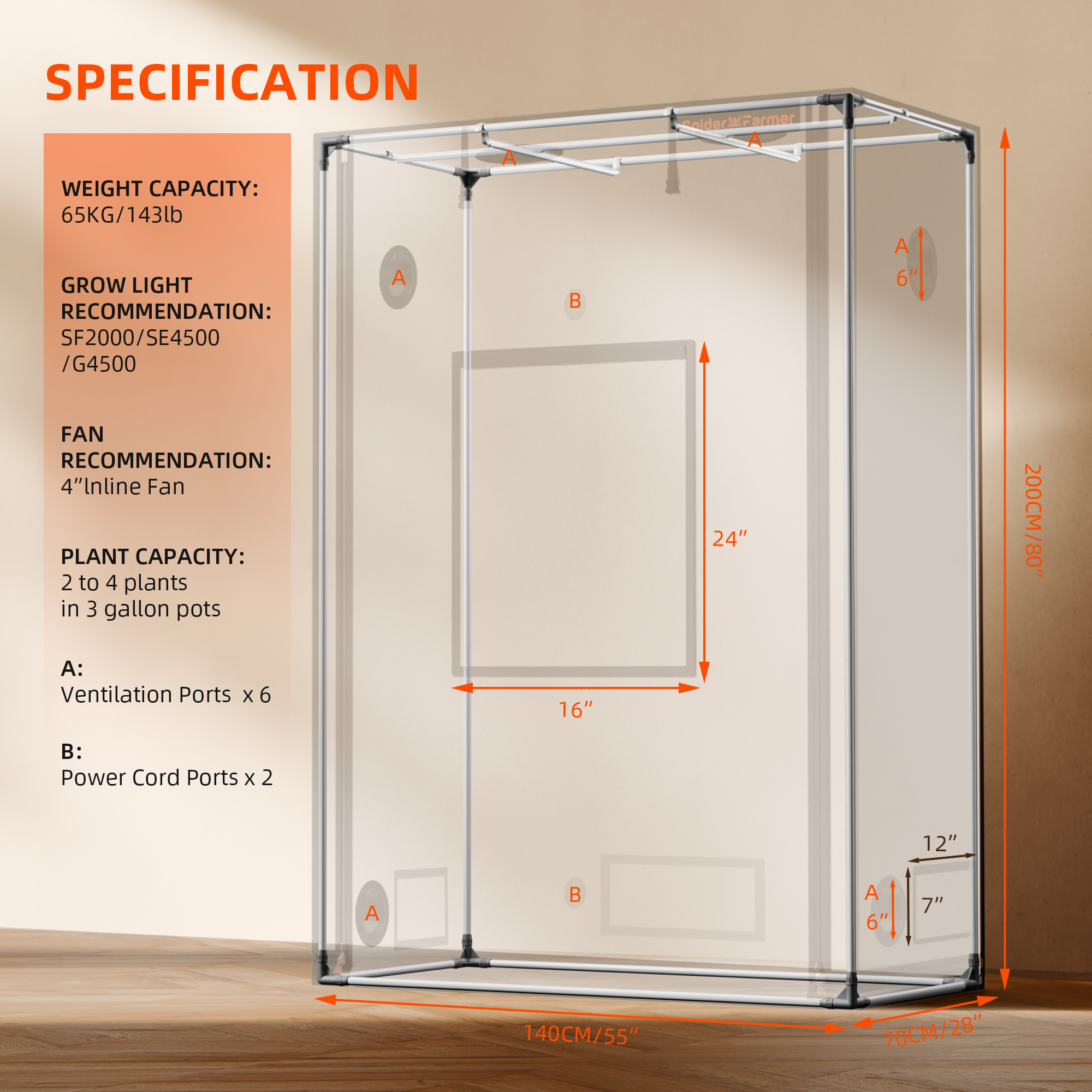 Spider Farmer Growbox Pro 140x70x200 cm 2000D