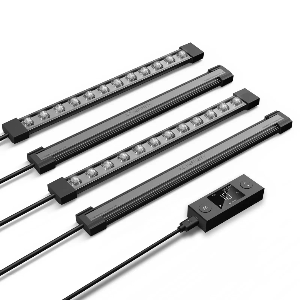 AC Infinity IONBEAM S11 Set mit vier LED-Lichtleisten und digitalem Controller zur zusätzlichen Pflanzenbeleuchtung