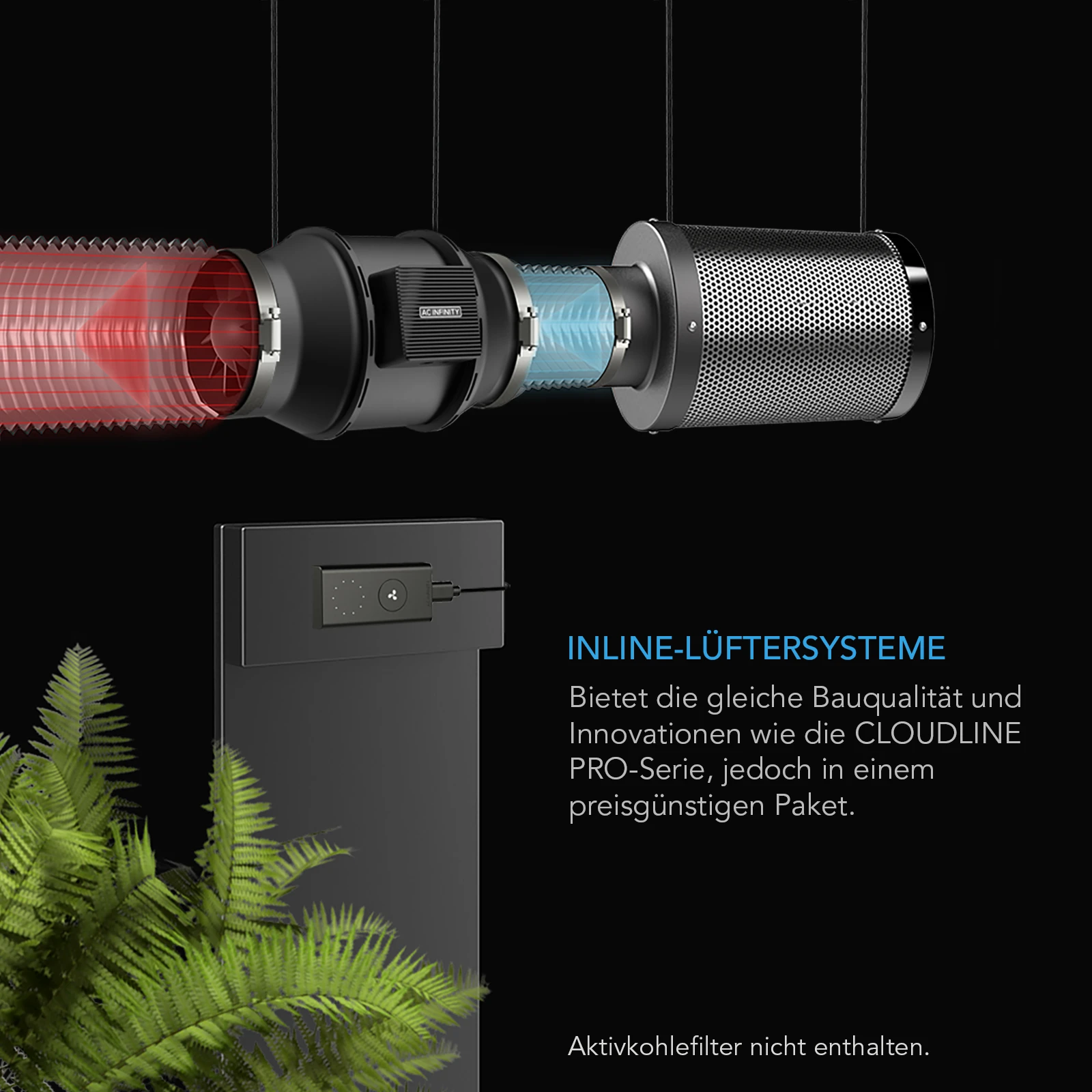 AC Infinity CLOUDLINE A8, Inline-Rohrventilator, 200 mm, Drehzahlregler