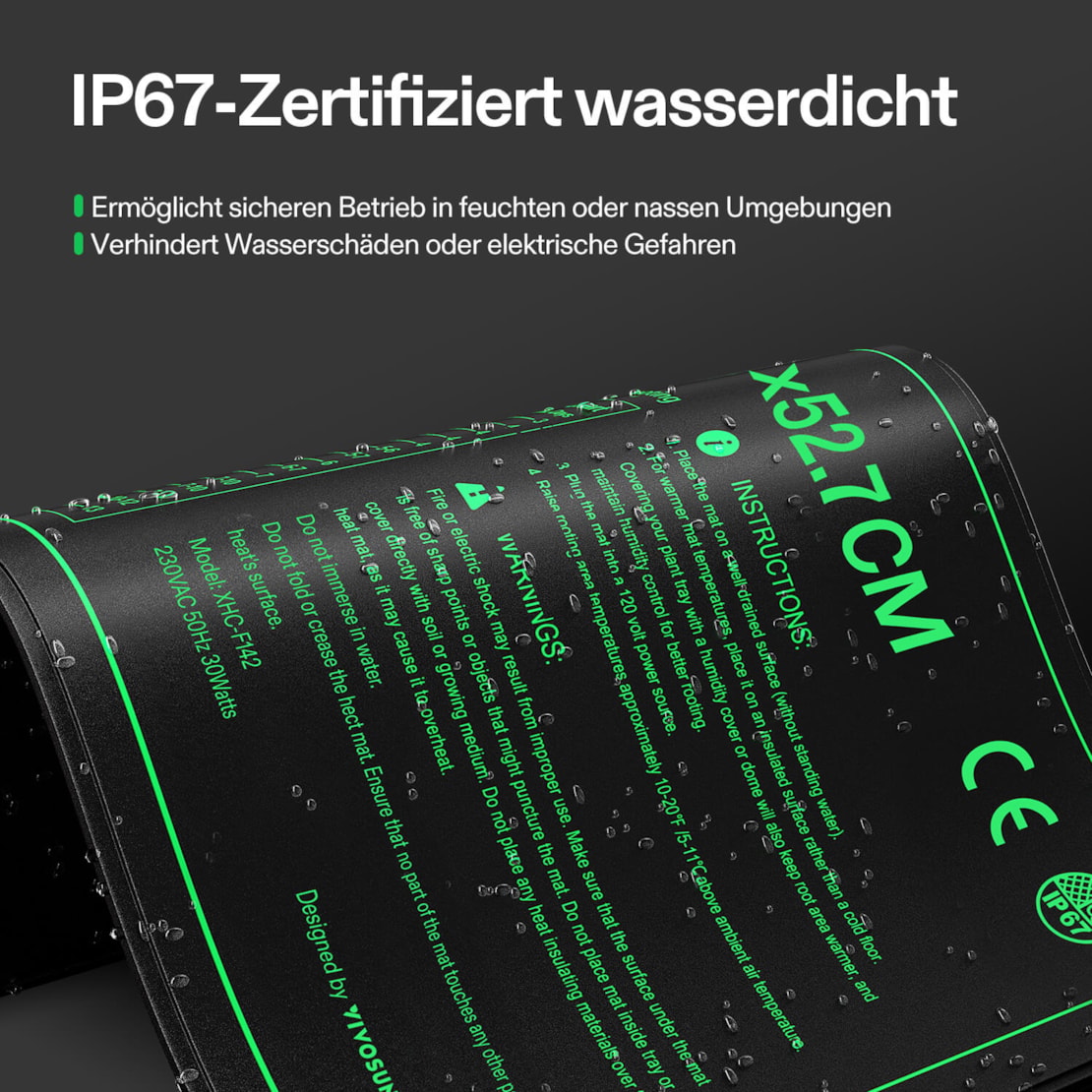 VIVOSUN Heizmatte 25,4 × 52,9 cm mit digitalem Thermostat