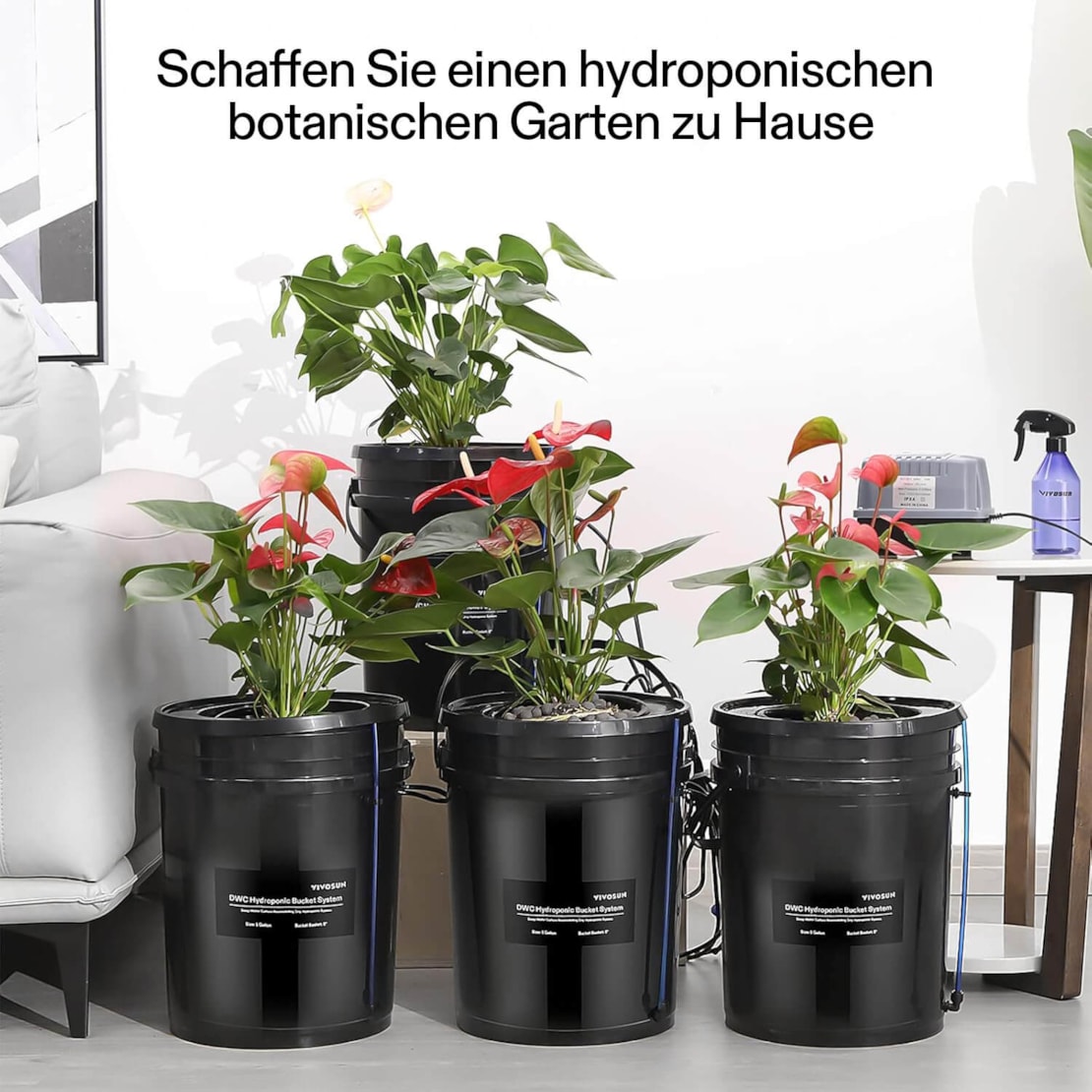 VIVOSUN DWC Hydroponik-System 18,9 L – 4-Eimer-Kit Top-Drip