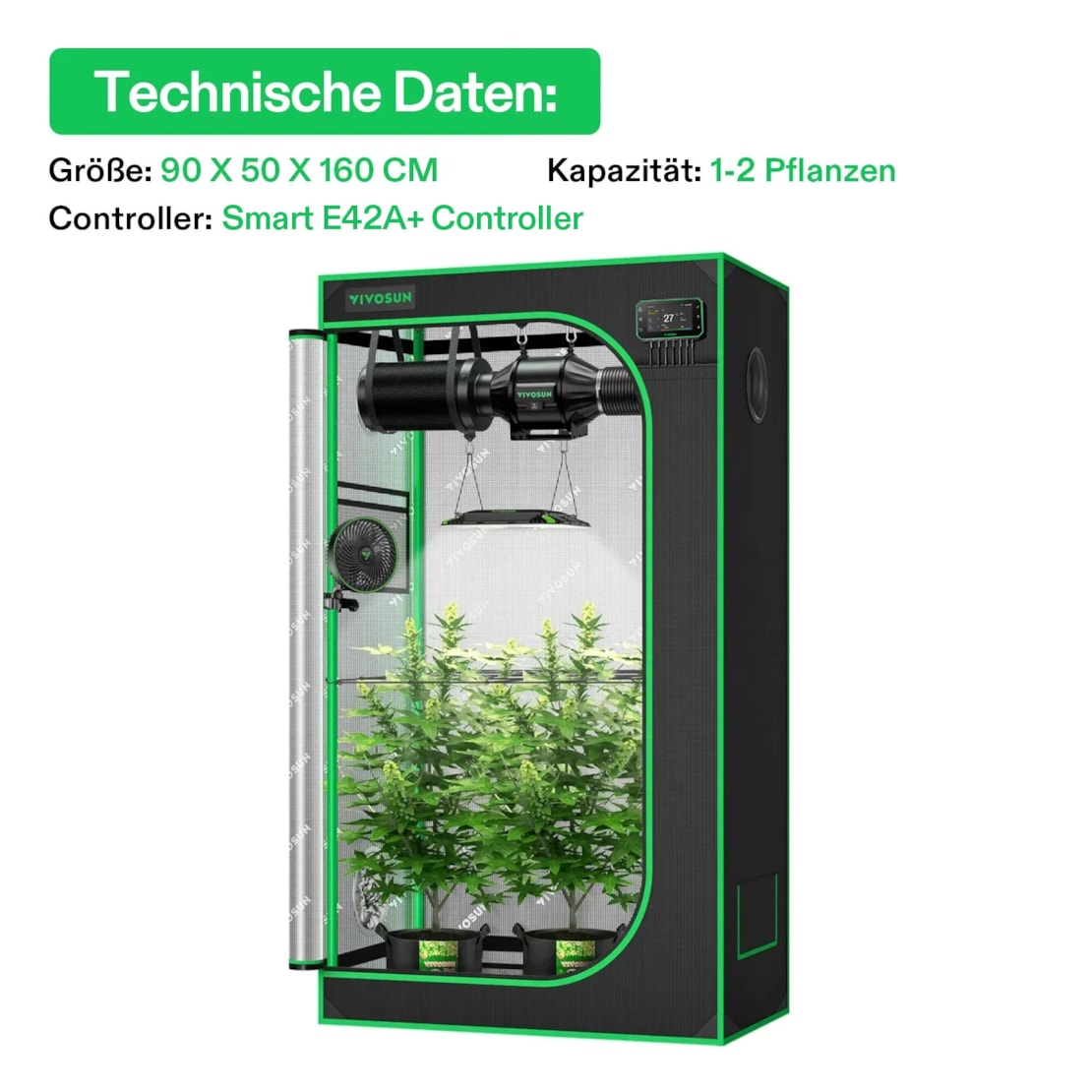 VIVOSUN Smart Growbox Komplettset Pro 90x50x160 cm mit AeroLight 100W und E42A+ Controller