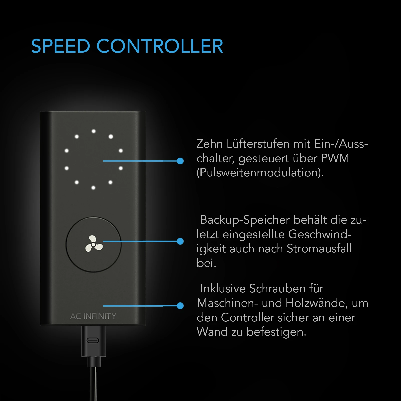 AC Infinity CLOUDLINE A8, Inline-Rohrventilator, 200 mm, Drehzahlregler
