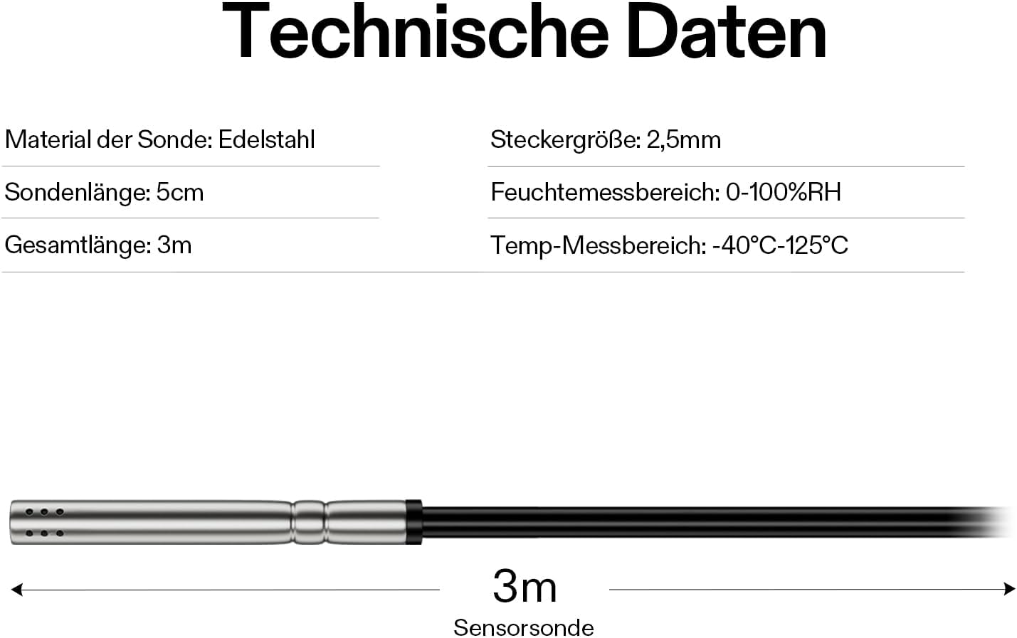 VIVOSUN Temperatur- & Feuchtigkeitssensor-Sonde 3m