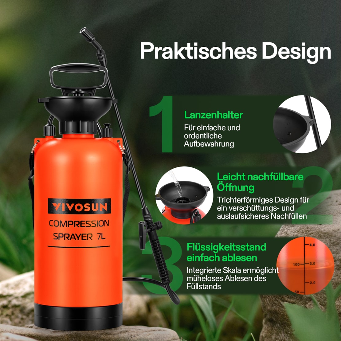 VIVOSUN Pumpendrucksprüher mit verstellbarer Düse 7 Liter